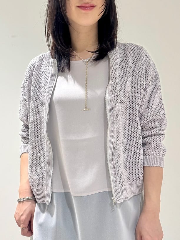 そんさんの「INDIVI｜【洗える／コットン100％】メッシュ柄ニットブルゾン」を使ったコーディネート