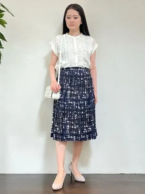 セットアップ可能】チェックプリント プリーツスカート（ミモレ