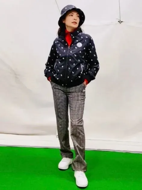 アダバット ゴルフ ウェア ブルゾン パーカー 38 M 花柄 総柄 ネイビー ADABAT NAVY】エンブロイダリーモノグラムジップブルゾン（ブルゾン
