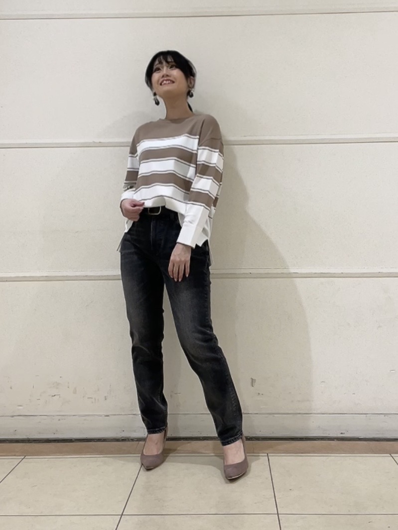 watanabeさんの「UNTITLED｜【洗える/ゆったり】ボーダーボートネックニット」を使ったコーディネート