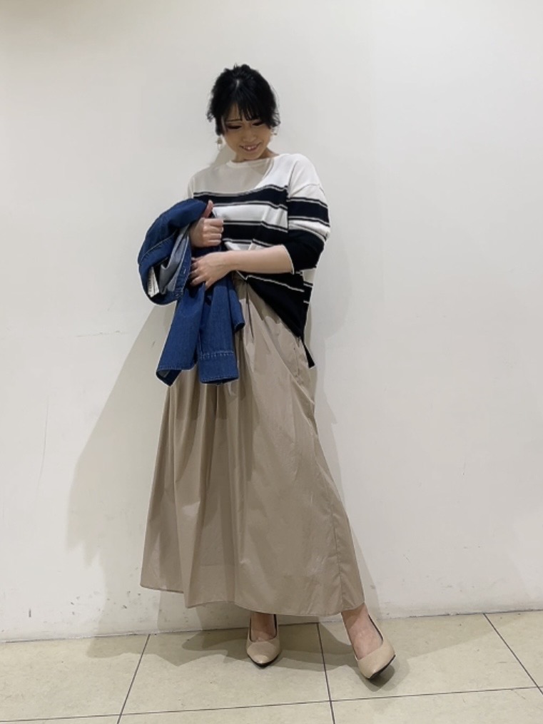 watanabeさんの「UNTITLED｜【洗える/ゆったり】ボーダーボートネックニット」を使ったコーディネート