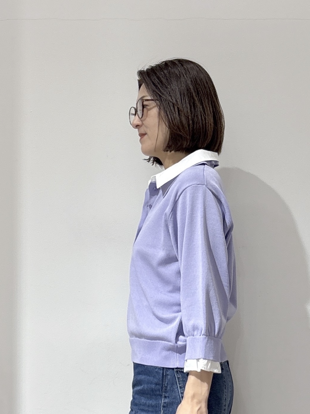 NAKAさんの「OPAQUE.CLIP｜シャツレイヤード風ポロニット【洗濯機OK】」を使ったコーディネート
