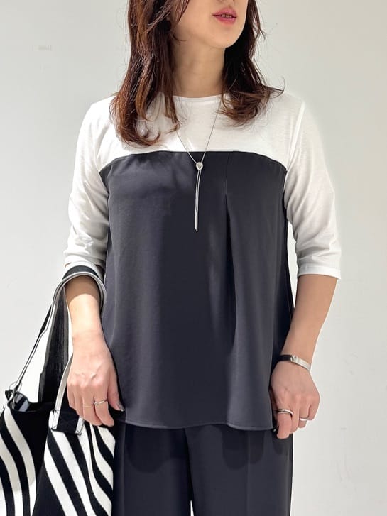 そんさんの「INDIVI｜【セットアップ可能】ビスチェレイヤード風トップス」を使ったコーディネート