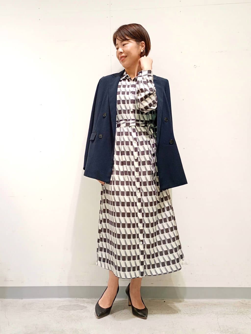 Kさんの「INDIVI｜【洗える／2WAY】ベルト付き ジオメトリック柄 シャツワンピース」を使ったコーディネート