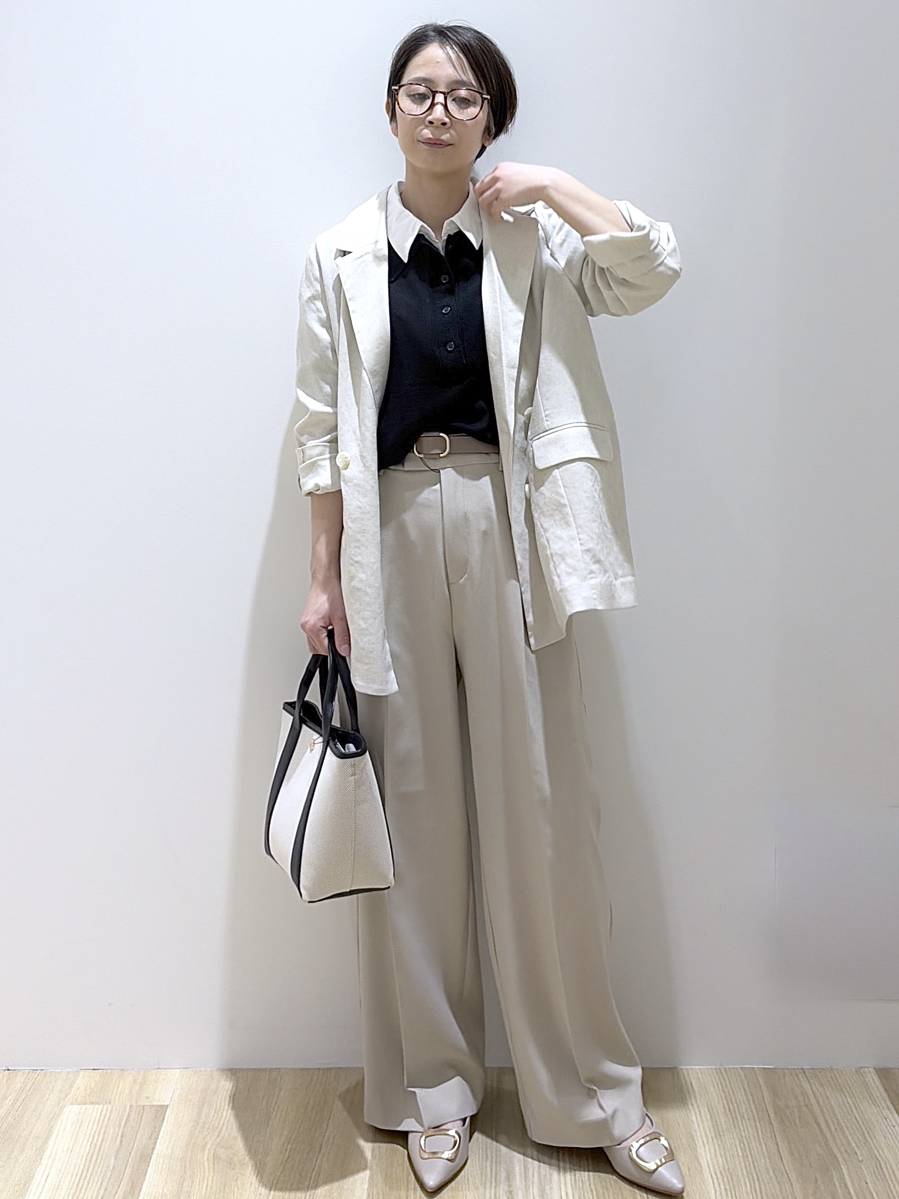 えりさんの「OPAQUE.CLIP｜【UV／接触冷感】ダブルブレストジャケット《防シワ加工／洗える》」を使ったコーディネート