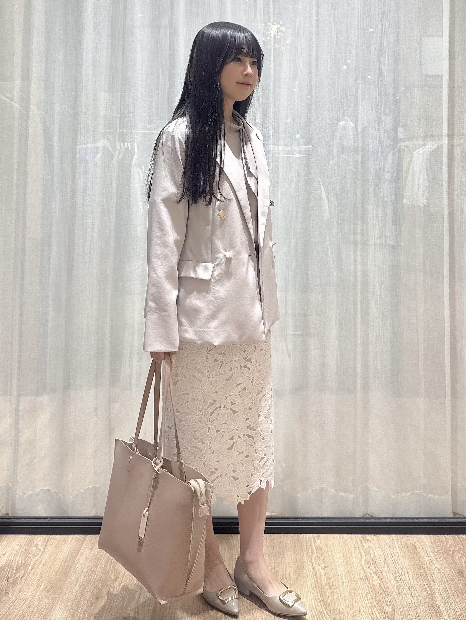 ぞうげさんの「OPAQUE.CLIP｜《再入荷》ダブルブレストテーラードジャケット【接触冷感／吸水速乾／イージーアイロン／防シワ／洗濯機O」を使ったコーディネート