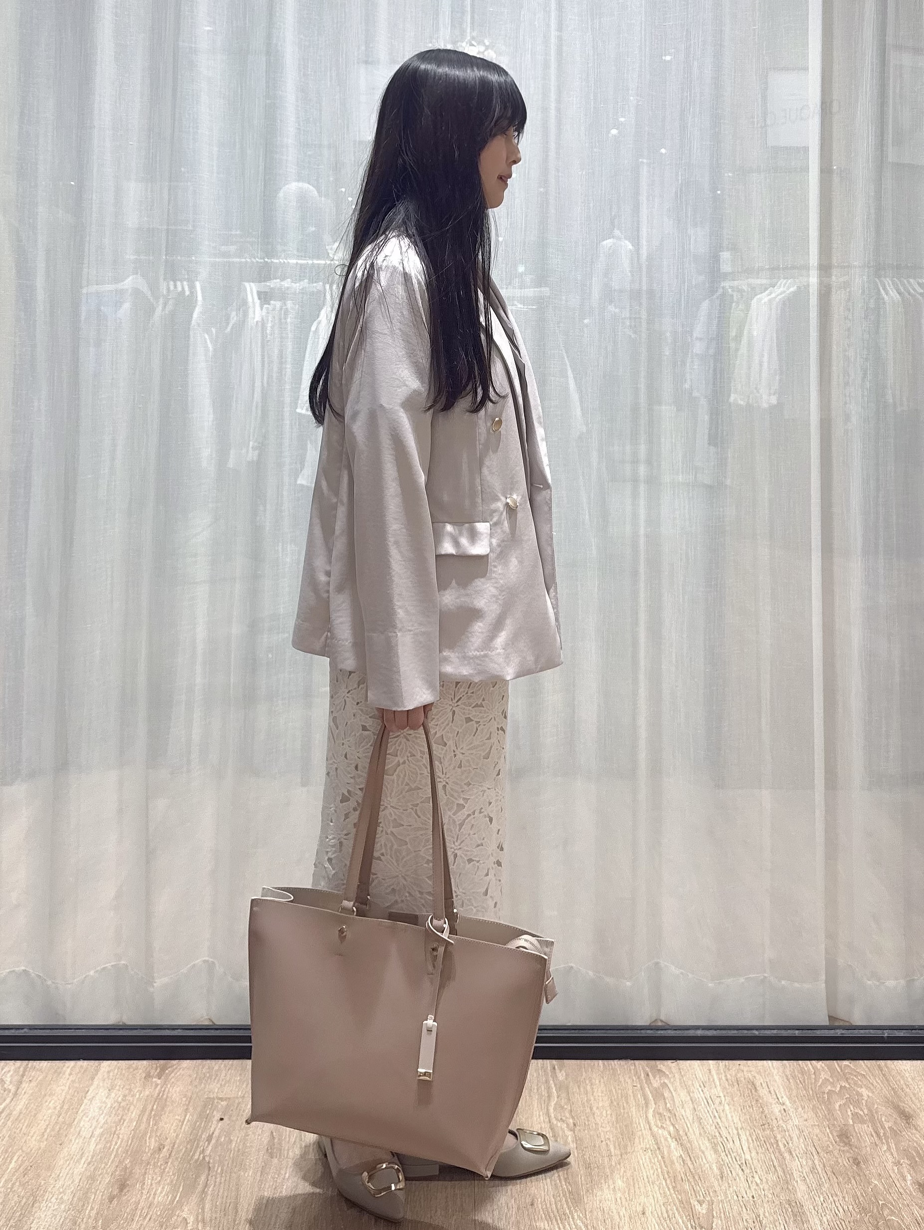 ぞうげさんの「OPAQUE.CLIP｜《再入荷》ダブルブレストテーラードジャケット【接触冷感／吸水速乾／イージーアイロン／防シワ／洗濯機O」を使ったコーディネート