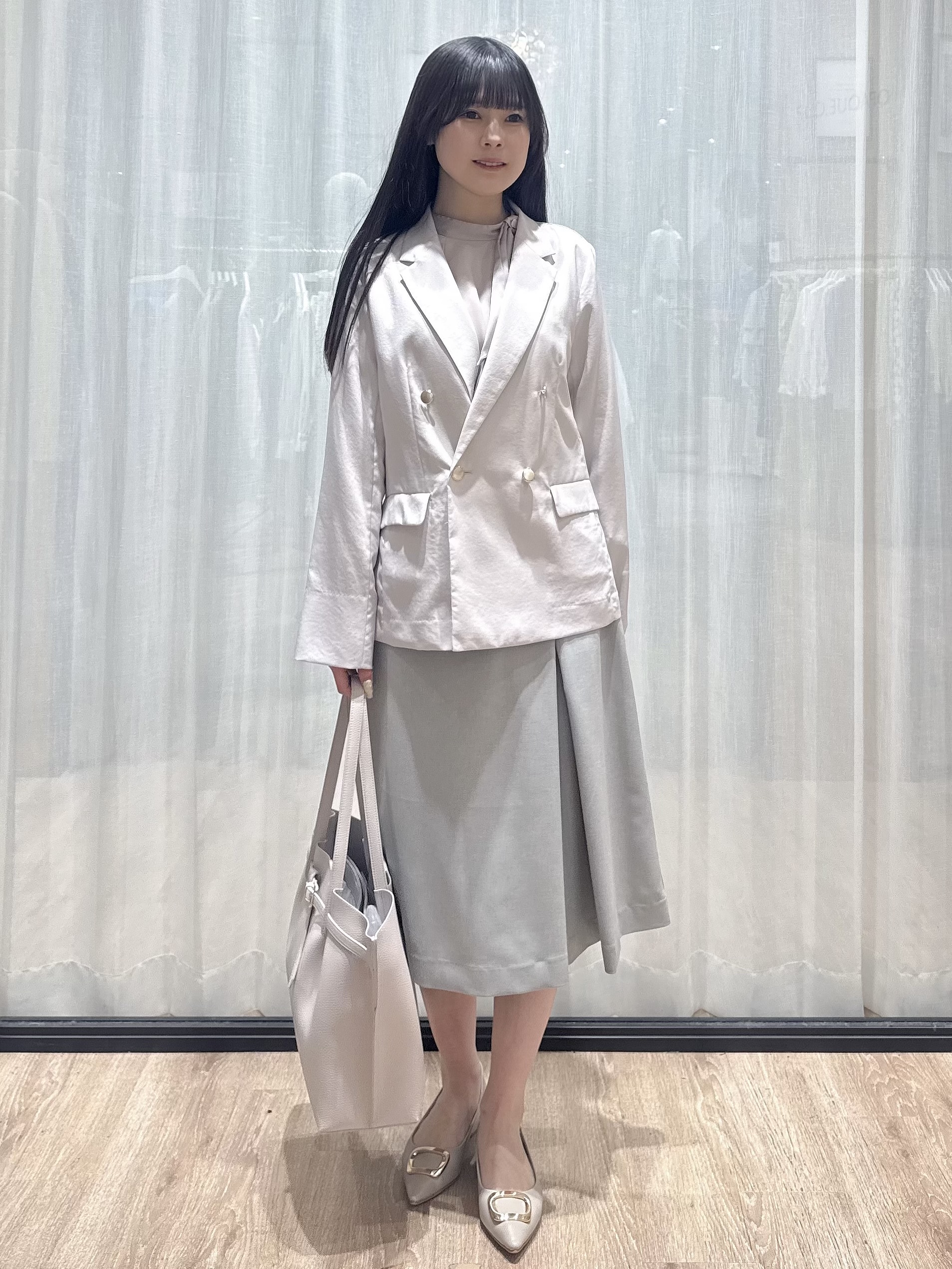 ぞうげさんの「OPAQUE.CLIP｜《再入荷》ダブルブレストテーラードジャケット【接触冷感／吸水速乾／イージーアイロン／防シワ／洗濯機O」を使ったコーディネート