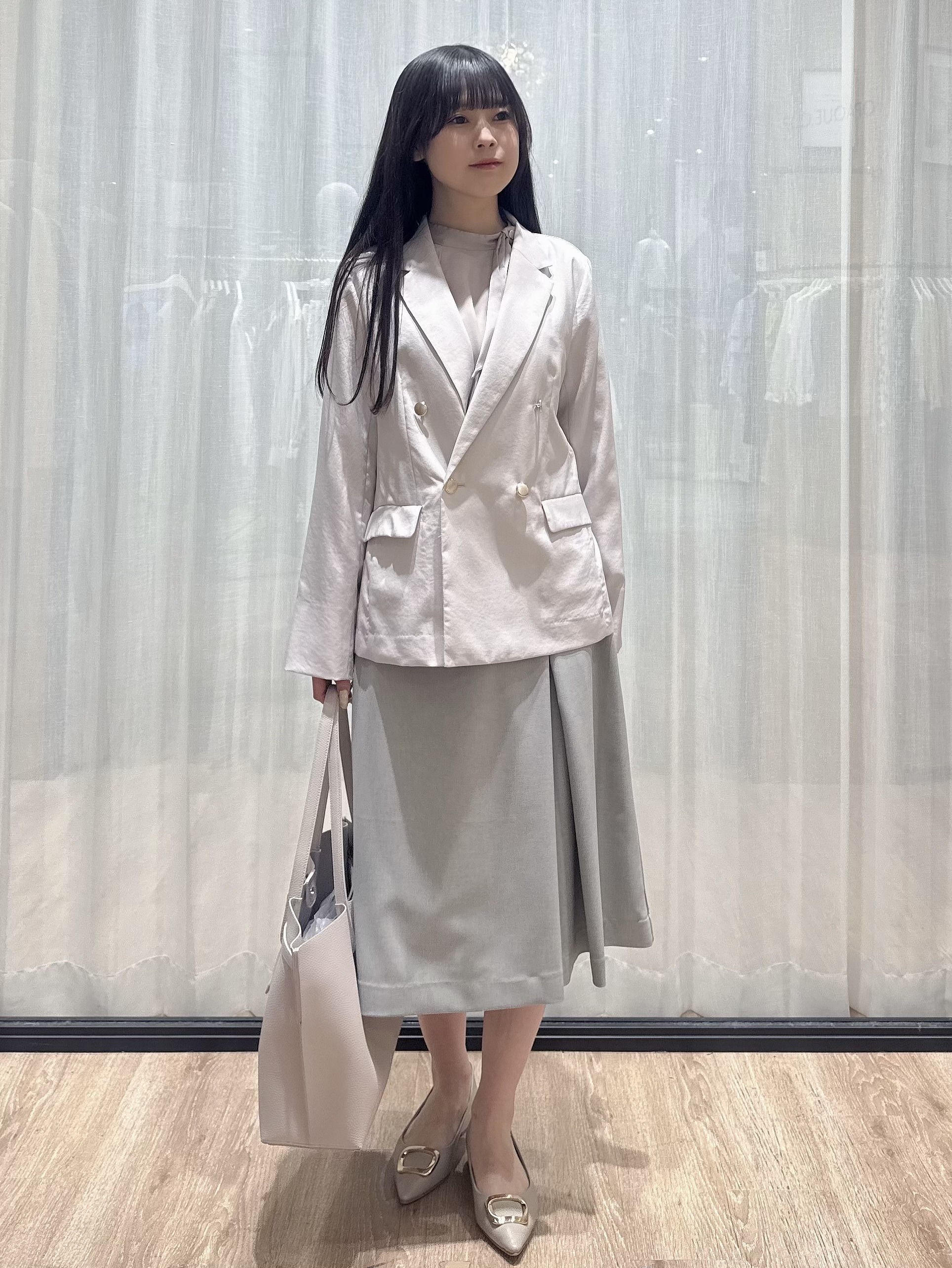 ぞうげさんの「OPAQUE.CLIP｜《再入荷》ダブルブレストテーラードジャケット【接触冷感／吸水速乾／イージーアイロン／防シワ／洗濯機O」を使ったコーディネート