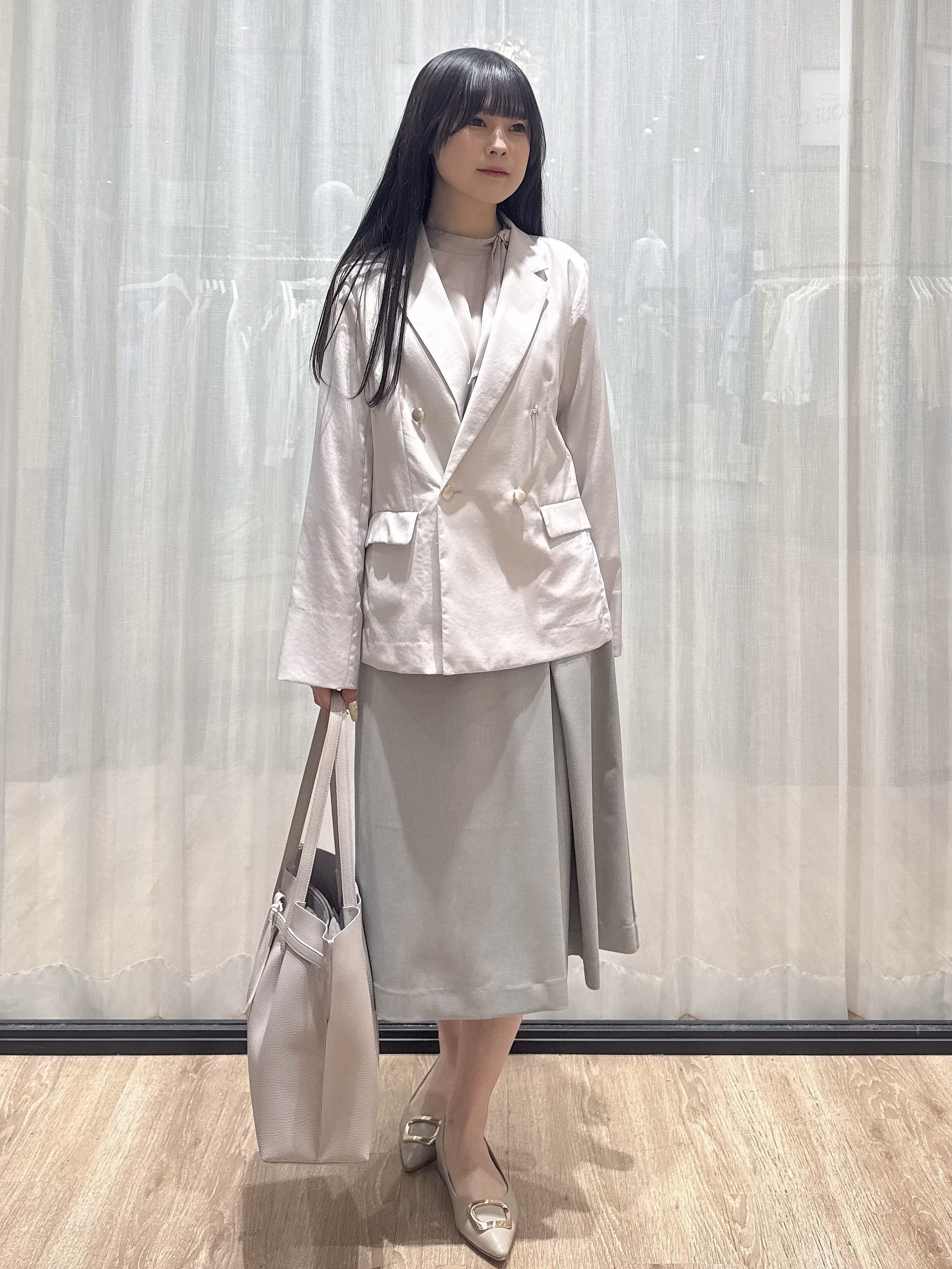 ぞうげさんの「OPAQUE.CLIP｜《再入荷》ダブルブレストテーラードジャケット【接触冷感／吸水速乾／イージーアイロン／防シワ／洗濯機O」を使ったコーディネート
