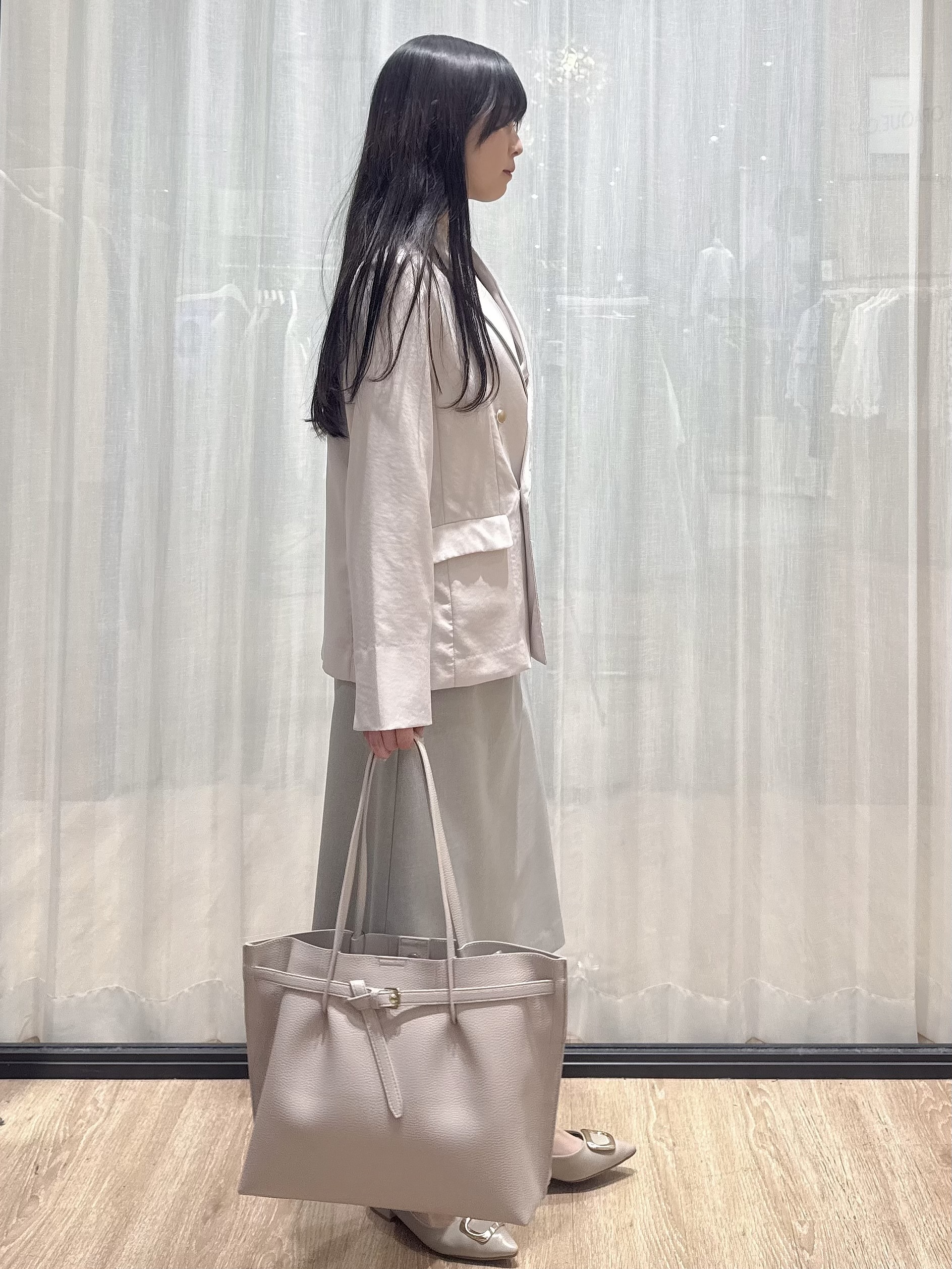 ぞうげさんの「OPAQUE.CLIP｜《再入荷》ダブルブレストテーラードジャケット【接触冷感／吸水速乾／イージーアイロン／防シワ／洗濯機O」を使ったコーディネート