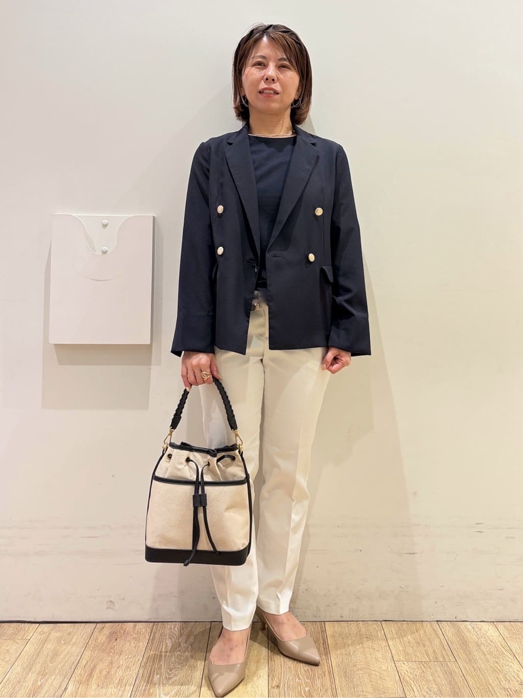 YUKOさんの「index｜《再入荷》ダブルブレストテーラードジャケット【接触冷感／吸水速乾／イージーアイロン／防シワ／洗濯機O」を使ったコーディネート