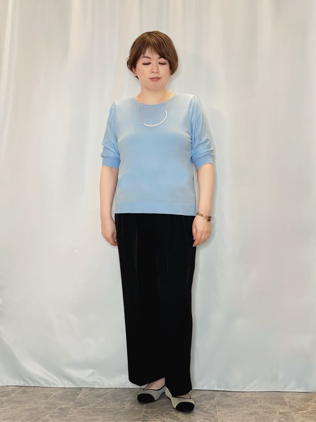たみさんの「SHOO･LA･RUE｜【洗濯機可/S-LL】さらっと快適　麻調ゆるリブブルゾン」を使ったコーディネート