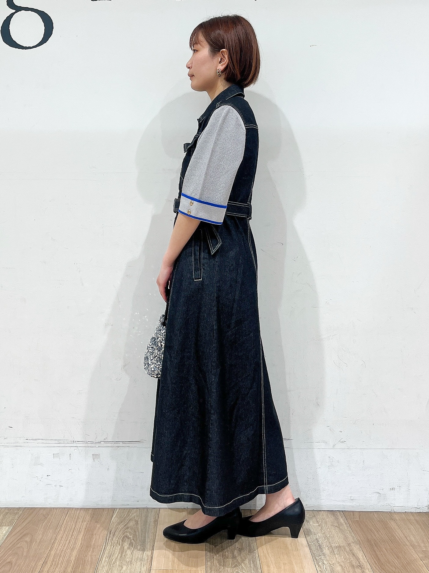 山さんさんの「grove｜【シリーズ累計36万枚/名品ニット】やわらかドライタッチ 袖メッシュ編みニット」を使ったコーディネート