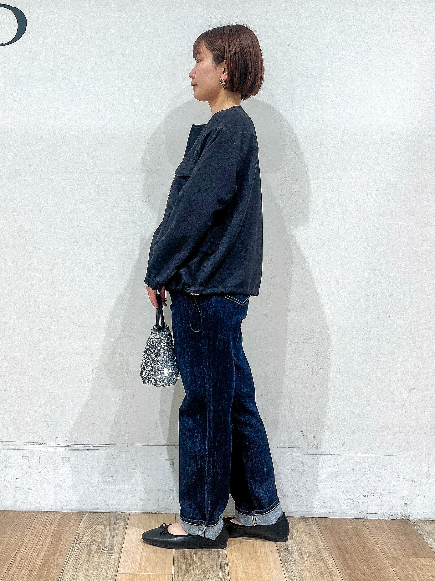 山さんさんの「grove｜【貴島明日香さん着用・洗える】麻調ノーカラーブルゾン」を使ったコーディネート