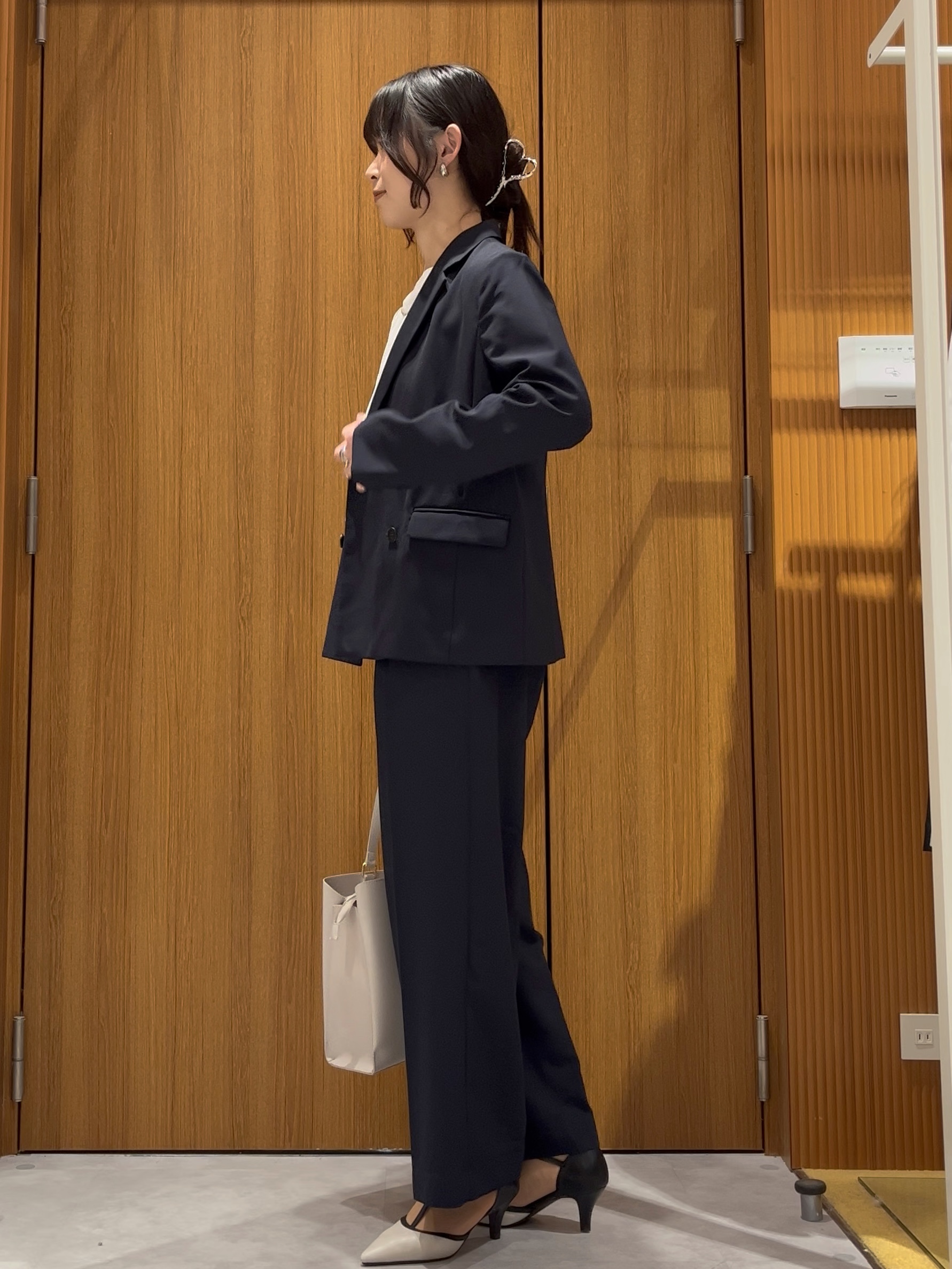 リンナさんの「index｜ダブルブレストジャケット／セットアップ対応可【洗える／接触冷感／吸水速乾／防シワ／ストレッチ】」を使ったコーディネート