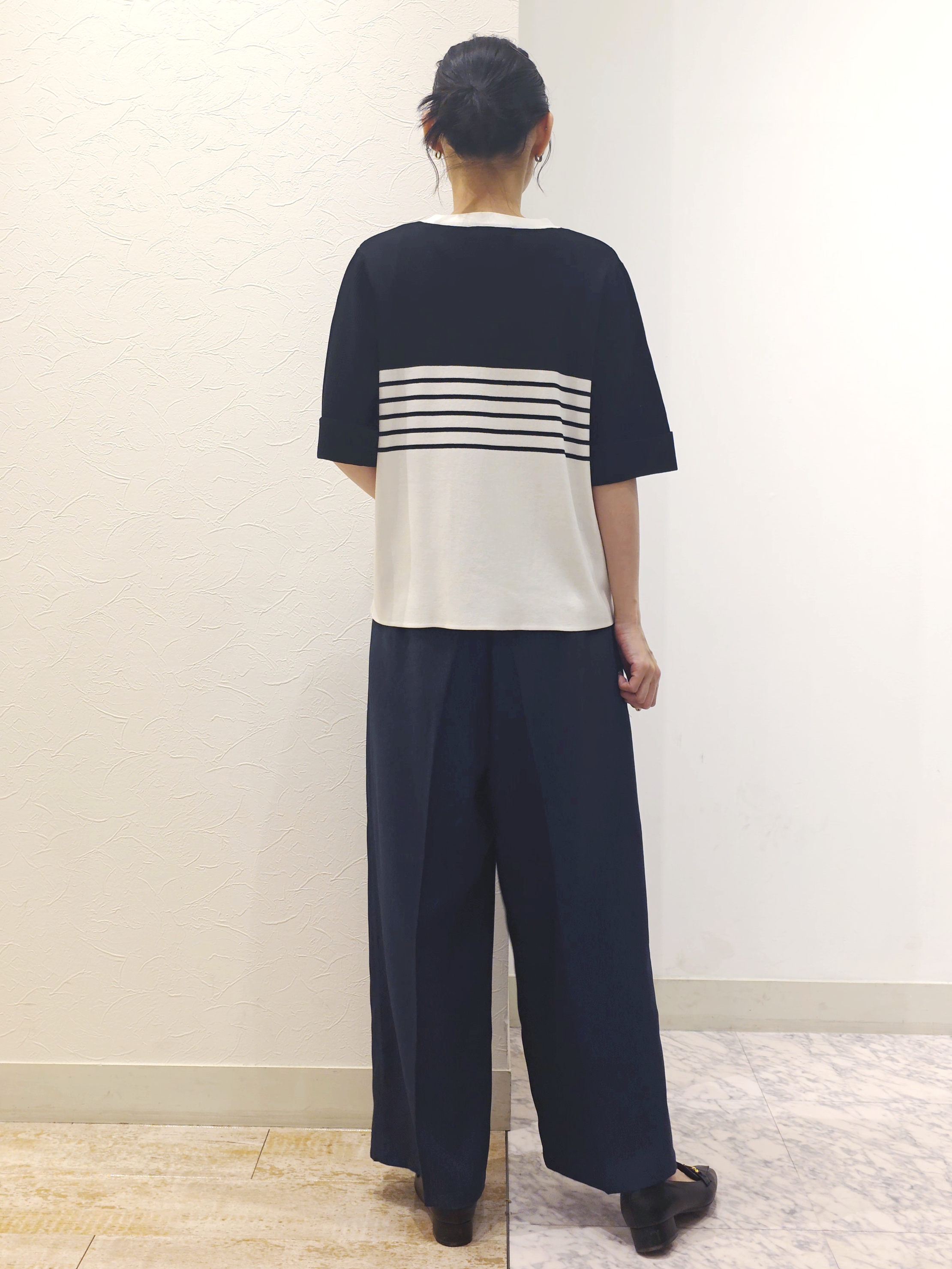 ケイさんの「grove｜【シリーズ累計36万枚/名品ニット】やわらかドライタッチ 袖メッシュ編みニット」を使ったコーディネート