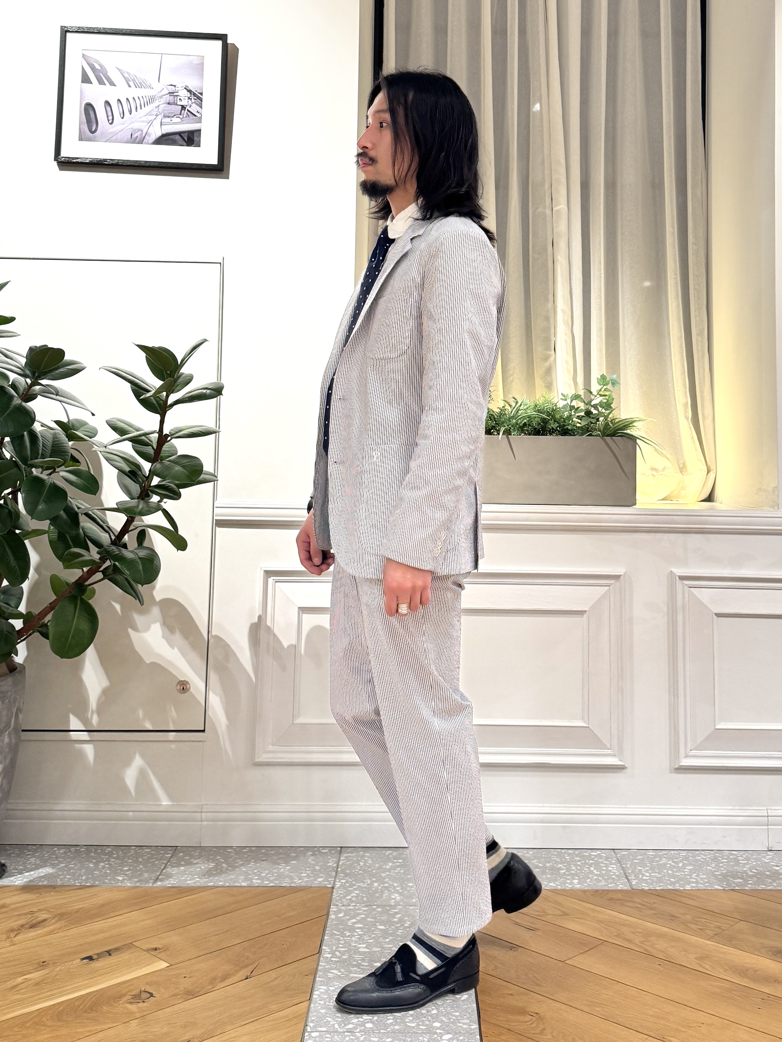 kawarataniさんの「DRESSTERIOR｜【吸湿速乾/セットアップ可/ウォッシャブル】COOLMAX シアサッカー サマージャケット」を使ったコーディネート
