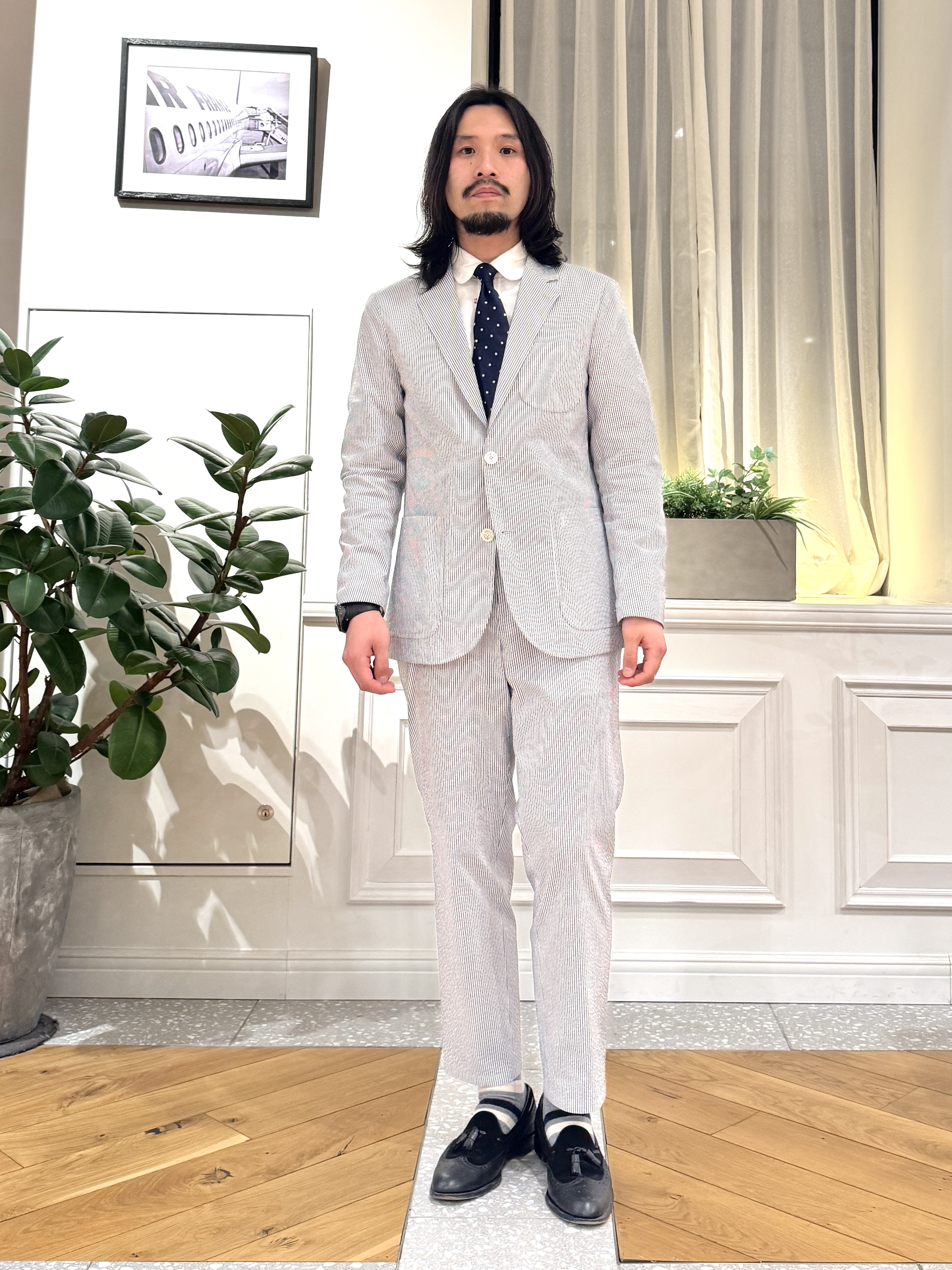 kawarataniさんの「DRESSTERIOR｜【吸湿速乾/セットアップ可/ウォッシャブル】COOLMAX シアサッカー サマージャケット」を使ったコーディネート