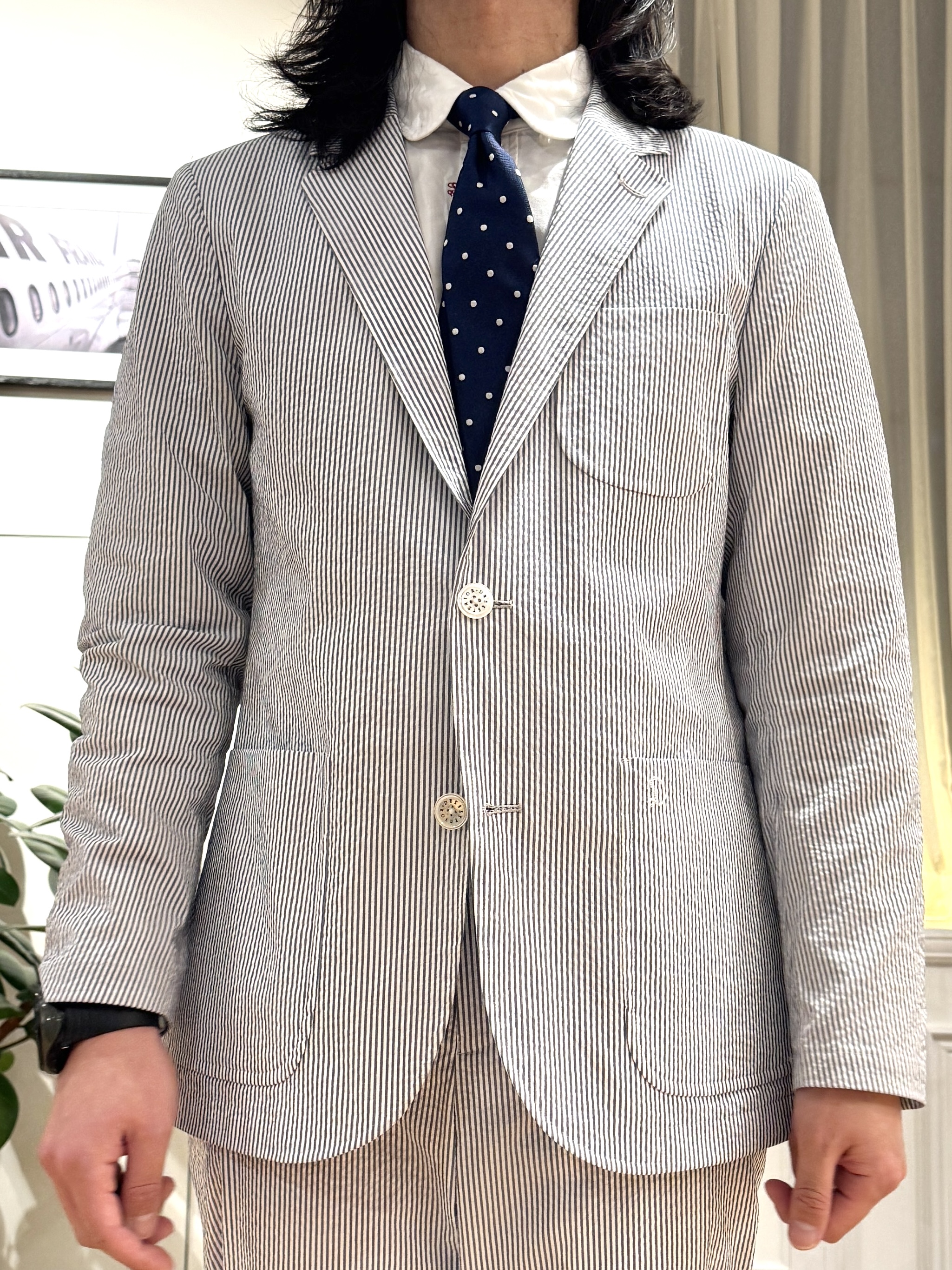kawarataniさんの「DRESSTERIOR｜【吸湿速乾/セットアップ可/ウォッシャブル】COOLMAX シアサッカー サマージャケット」を使ったコーディネート
