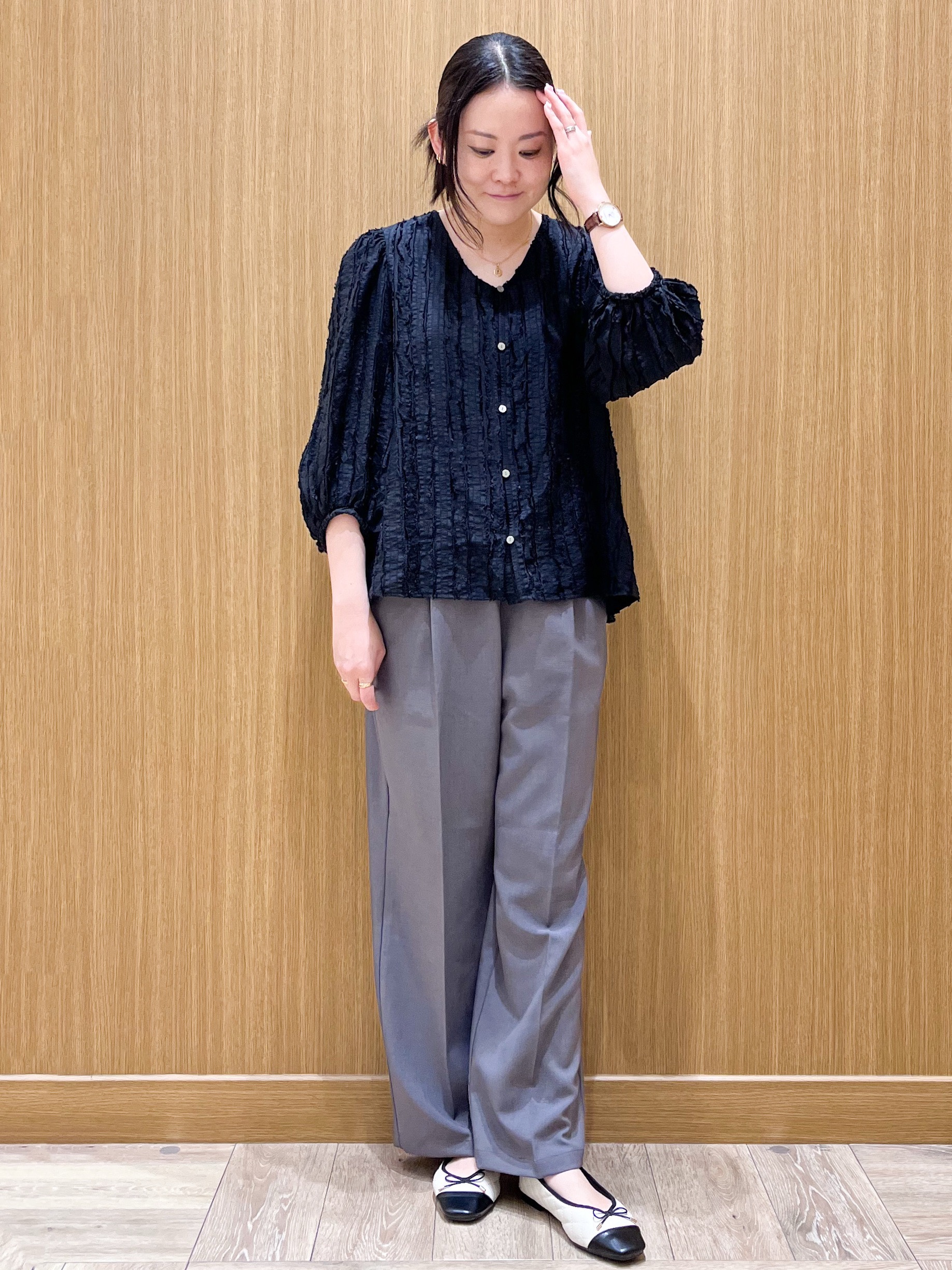aさんの「OPAQUE.CLIP｜フリンジジャカードブラウス【洗濯機OK】」を使ったコーディネート