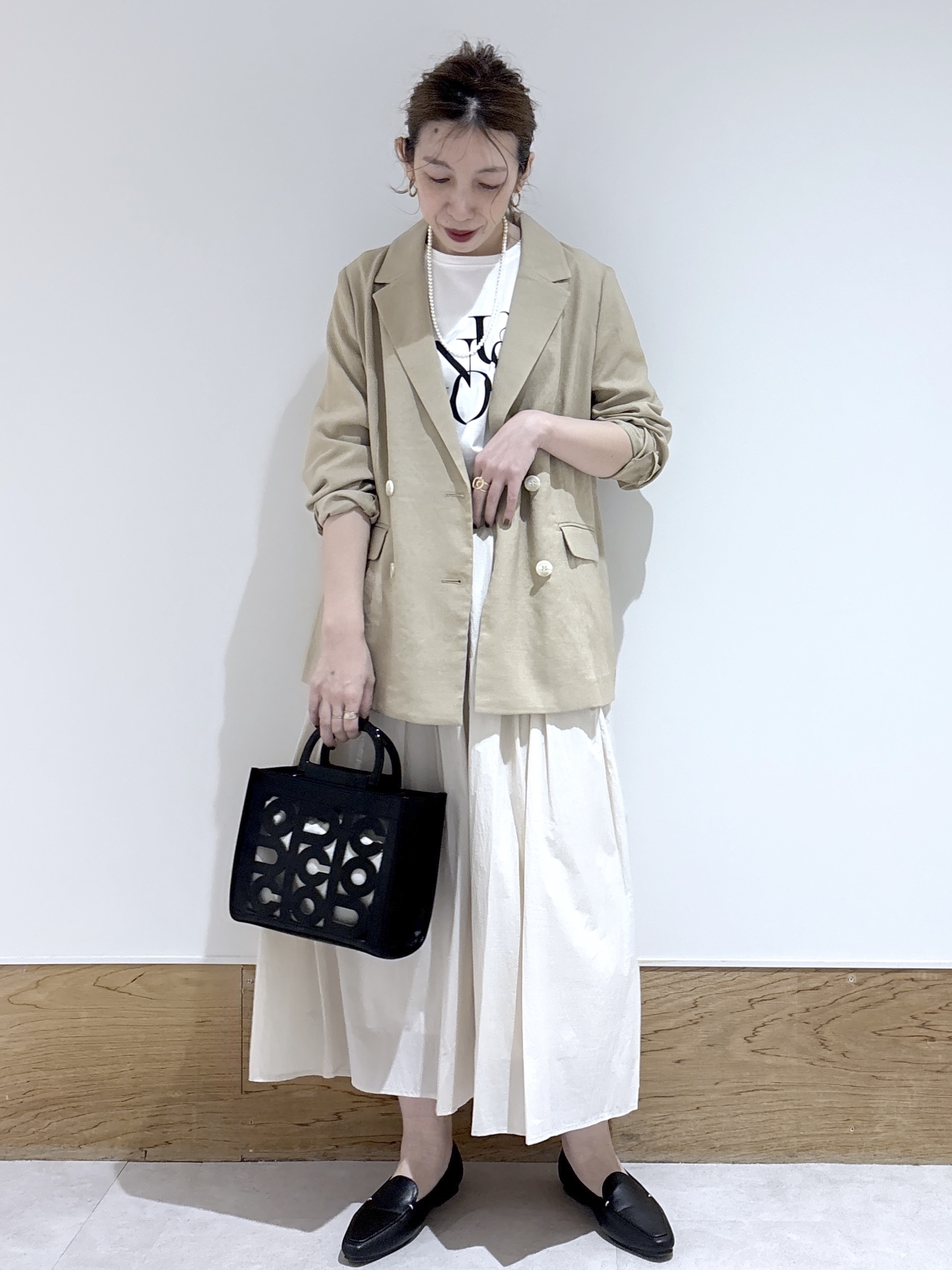 はなさんの「OPAQUE.CLIP｜【UV／接触冷感】ダブルブレストジャケット《防シワ加工／洗える》」を使ったコーディネート