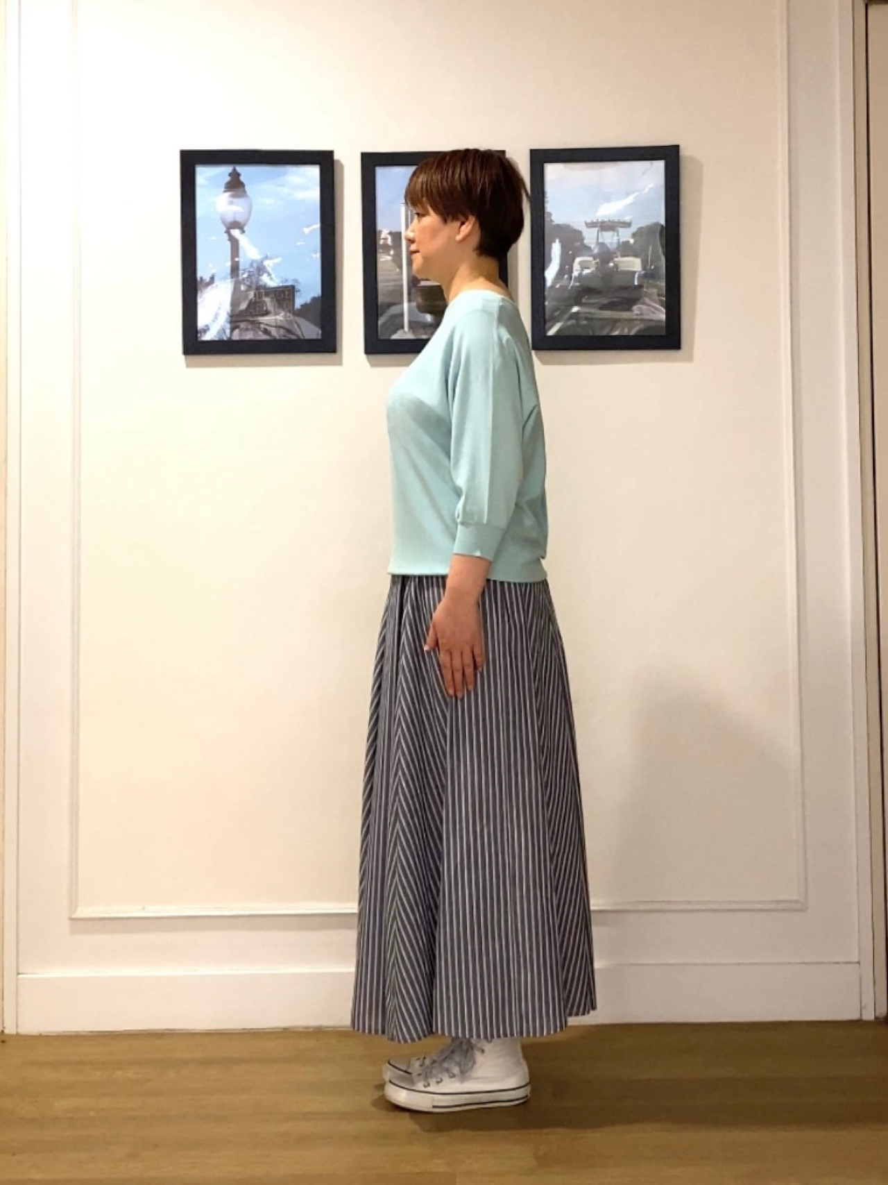 Hiroさんの「Dessin｜【洗える】後ろボタンニットプルオーバー七分袖」を使ったコーディネート
