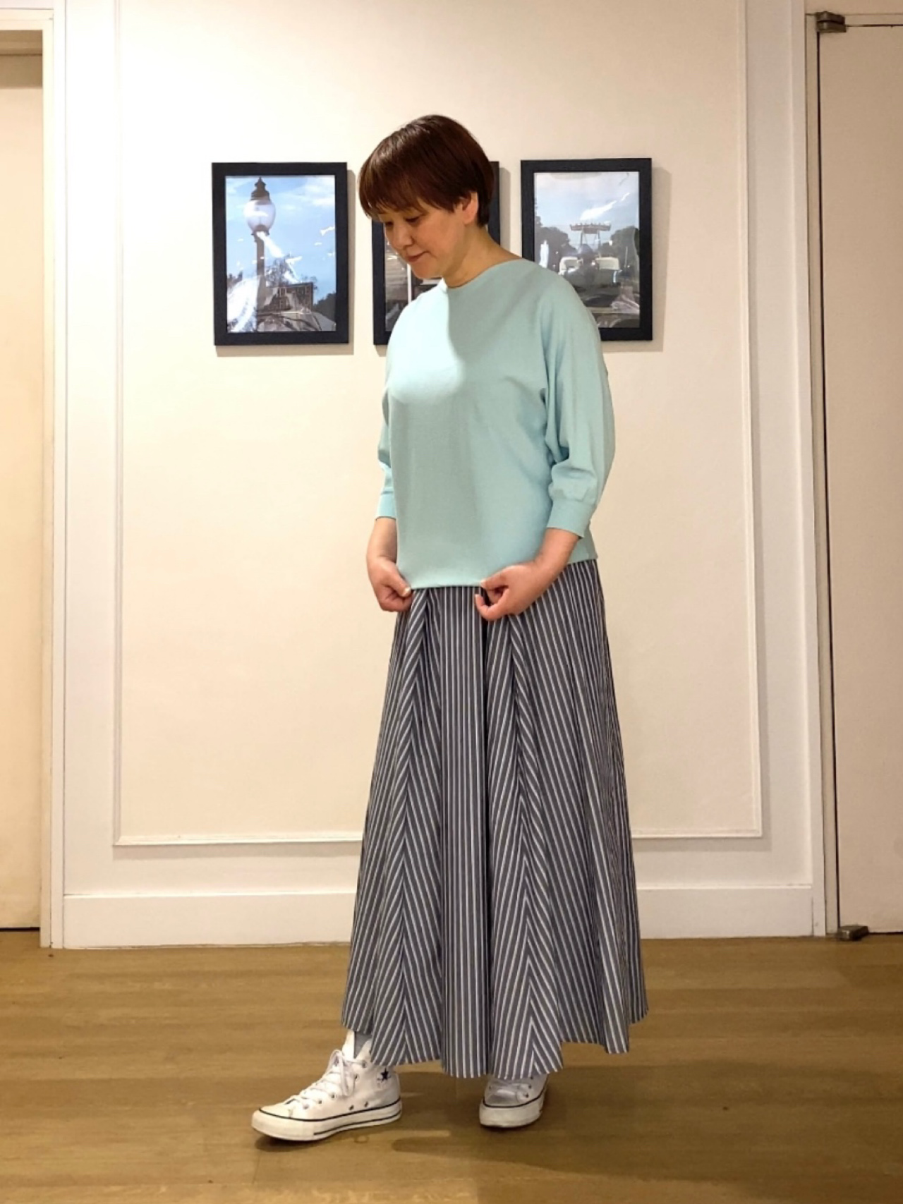 Hiroさんの「Dessin｜【洗える】後ろボタンニットプルオーバー七分袖」を使ったコーディネート