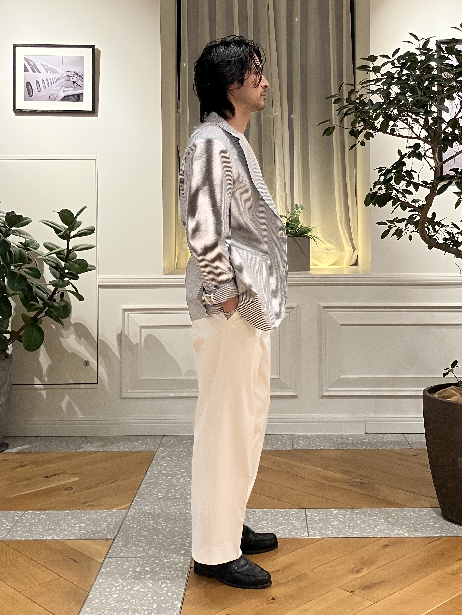 junyaさんの「DRESSTERIOR｜【吸湿速乾/セットアップ可/ウォッシャブル】COOLMAX シアサッカー サマージャケット」を使ったコーディネート