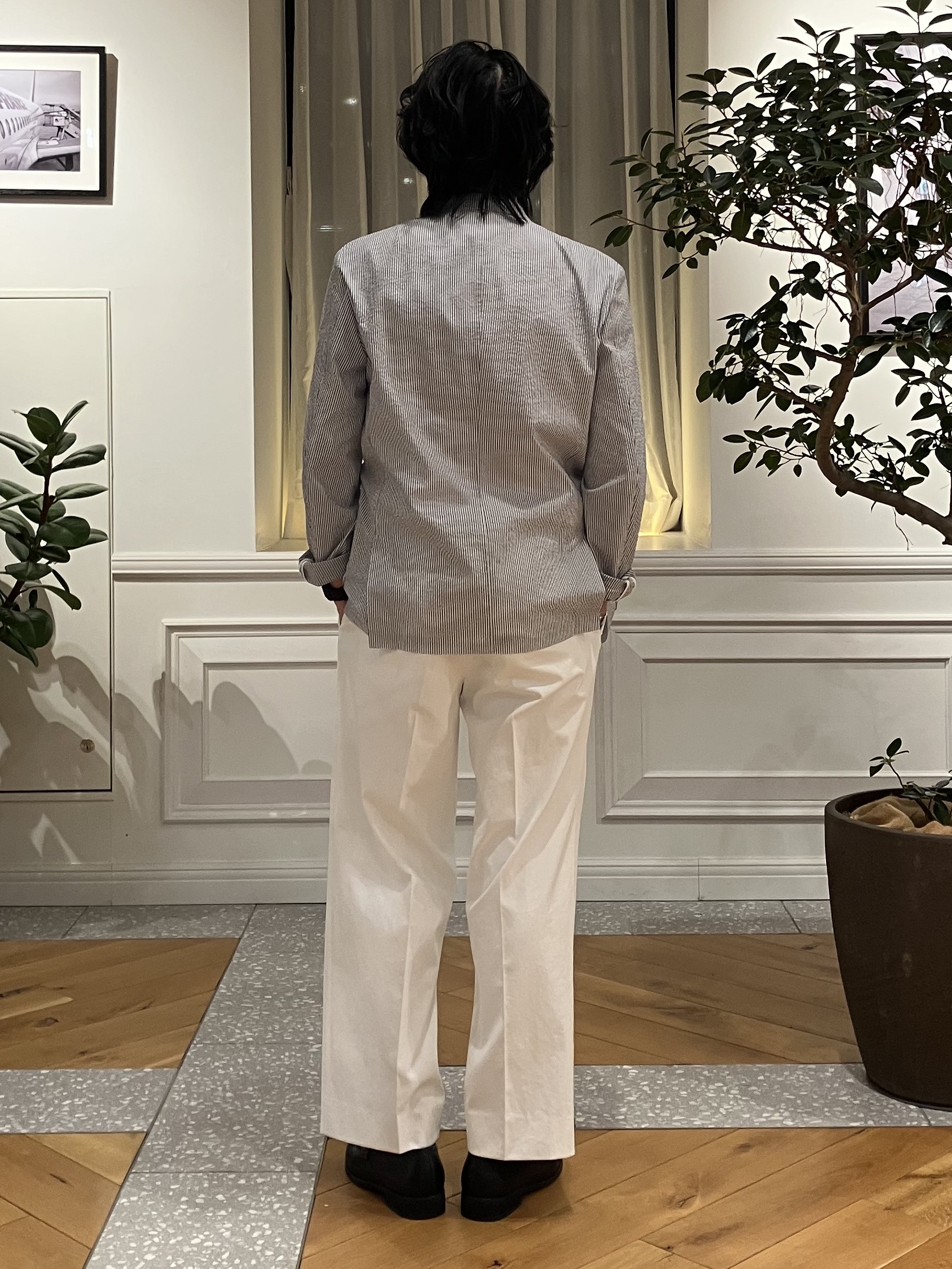 junyaさんの「DRESSTERIOR｜【吸湿速乾/セットアップ可/ウォッシャブル】COOLMAX シアサッカー サマージャケット」を使ったコーディネート