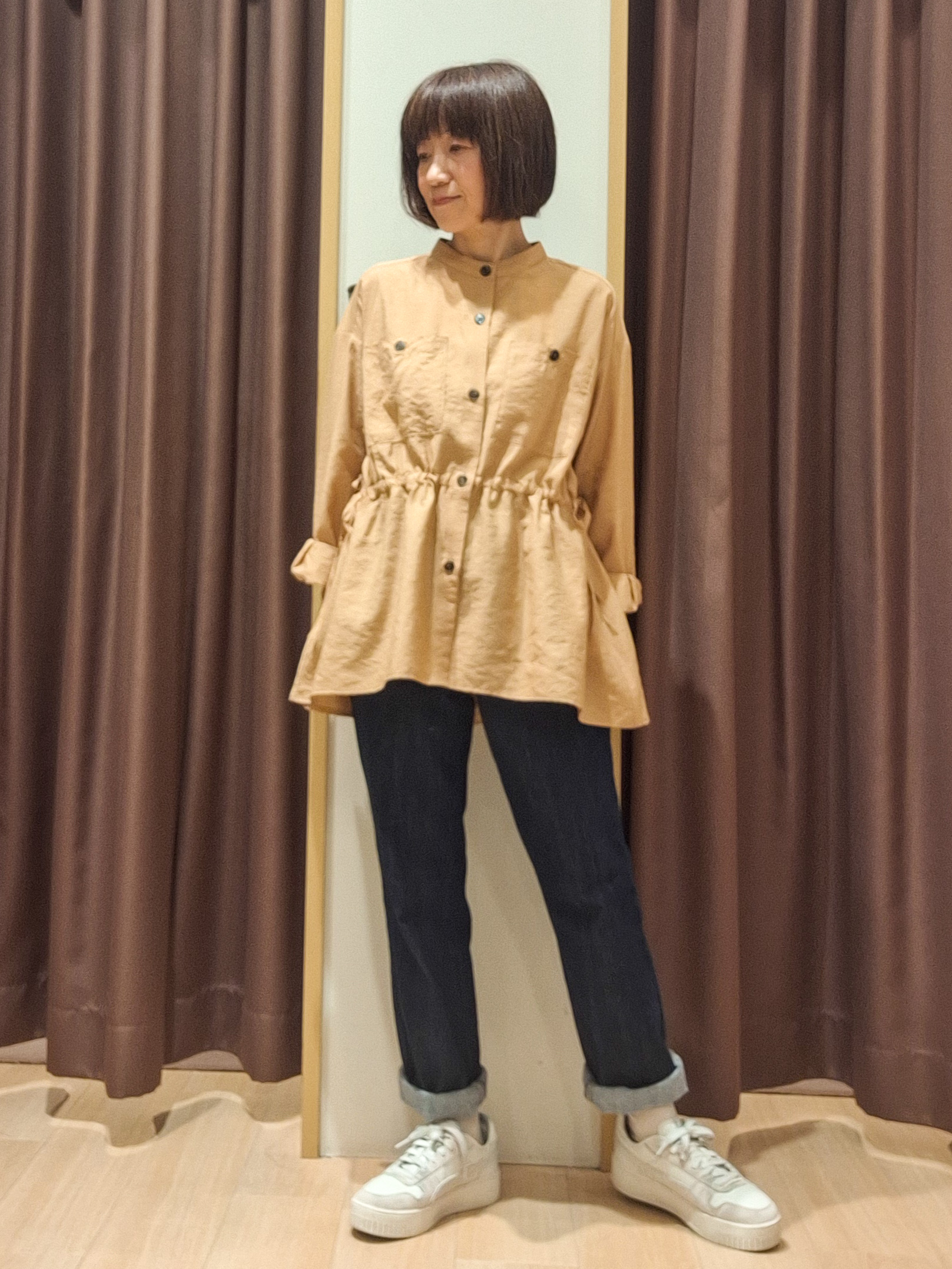 ウタさんの「grove｜高評価！【体型カバー・洗える】シアーサファリシャツジャケット」を使ったコーディネート