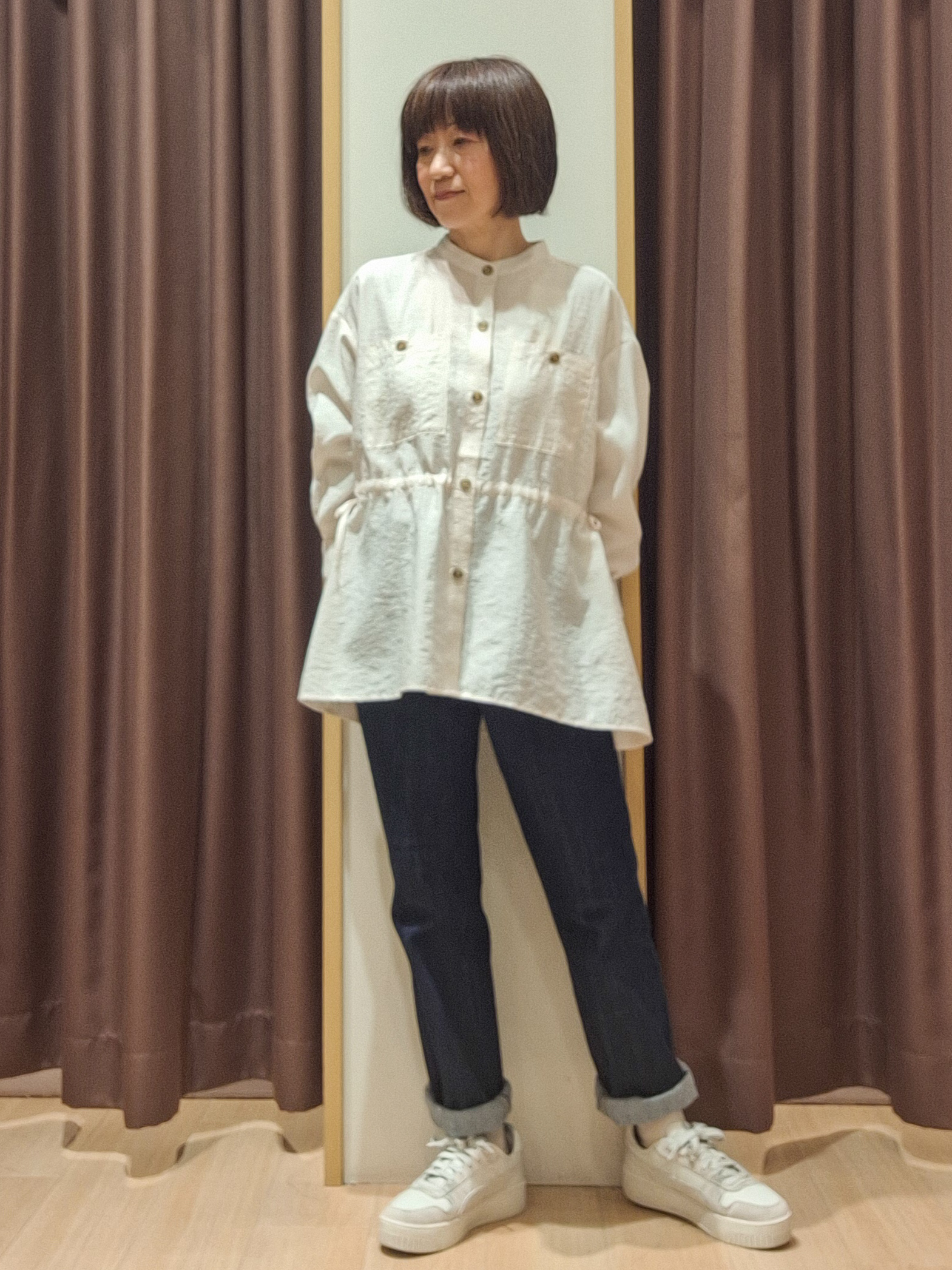 ウタさんの「grove｜高評価！【体型カバー・洗える】シアーサファリシャツジャケット」を使ったコーディネート