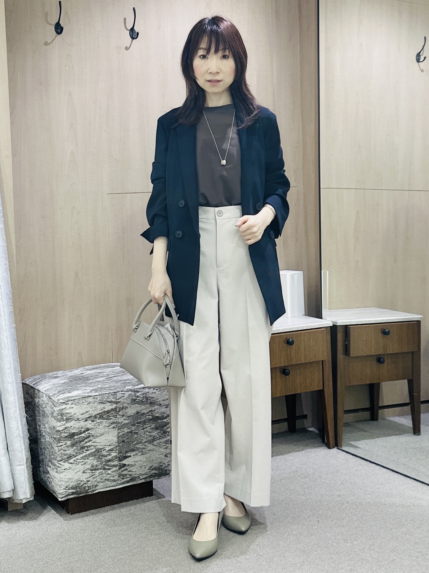 Miwaさんの「UNTITLED｜【新色追加/セットアップ可】エアリー ダブルブレストジャケット」を使ったコーディネート