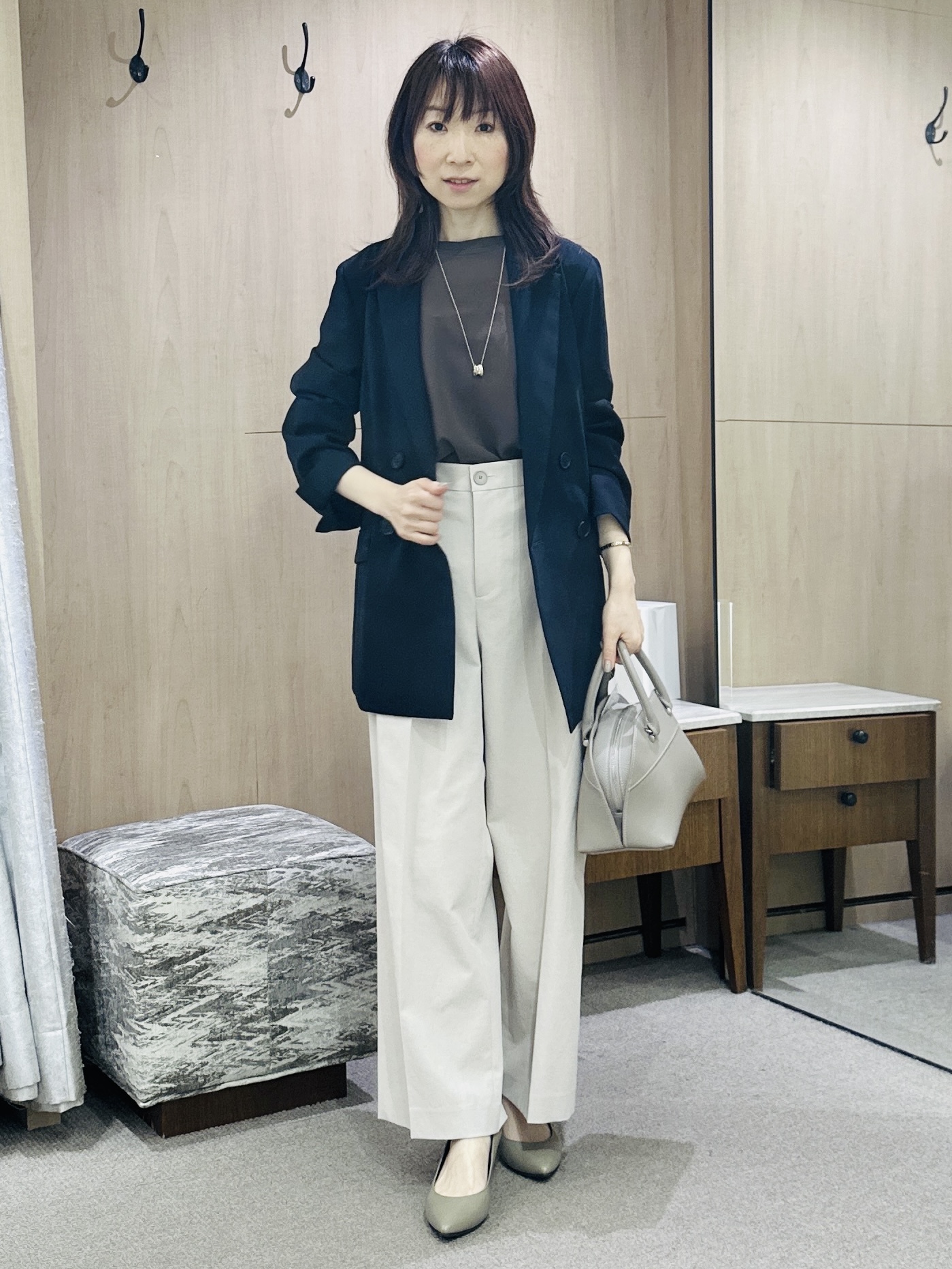 Miwaさんの「UNTITLED｜【新色追加/セットアップ可】エアリー ダブルブレストジャケット」を使ったコーディネート