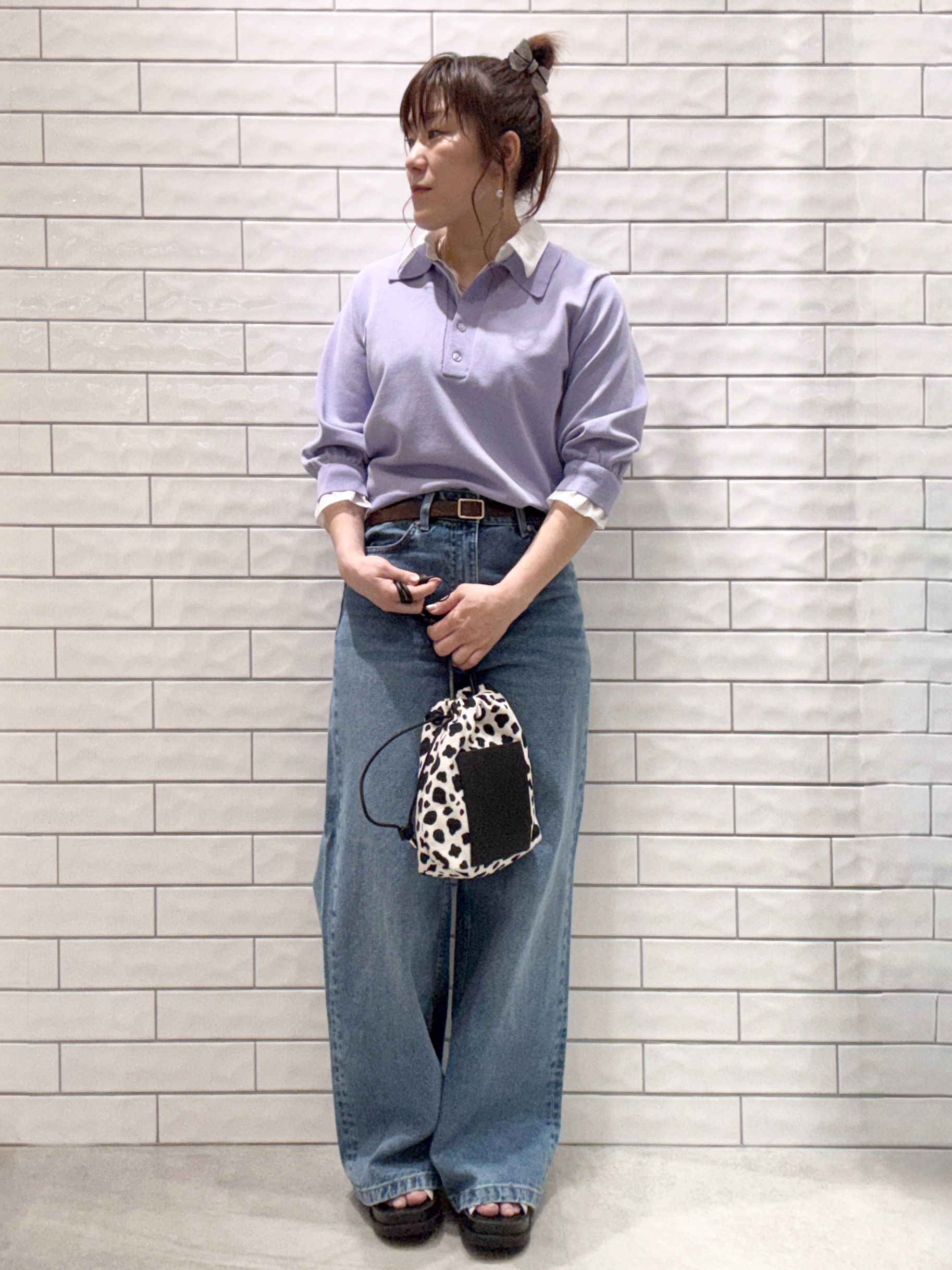 maichiさんの「OPAQUE.CLIP｜シャツレイヤード風ポロニット【洗濯機OK】」を使ったコーディネート