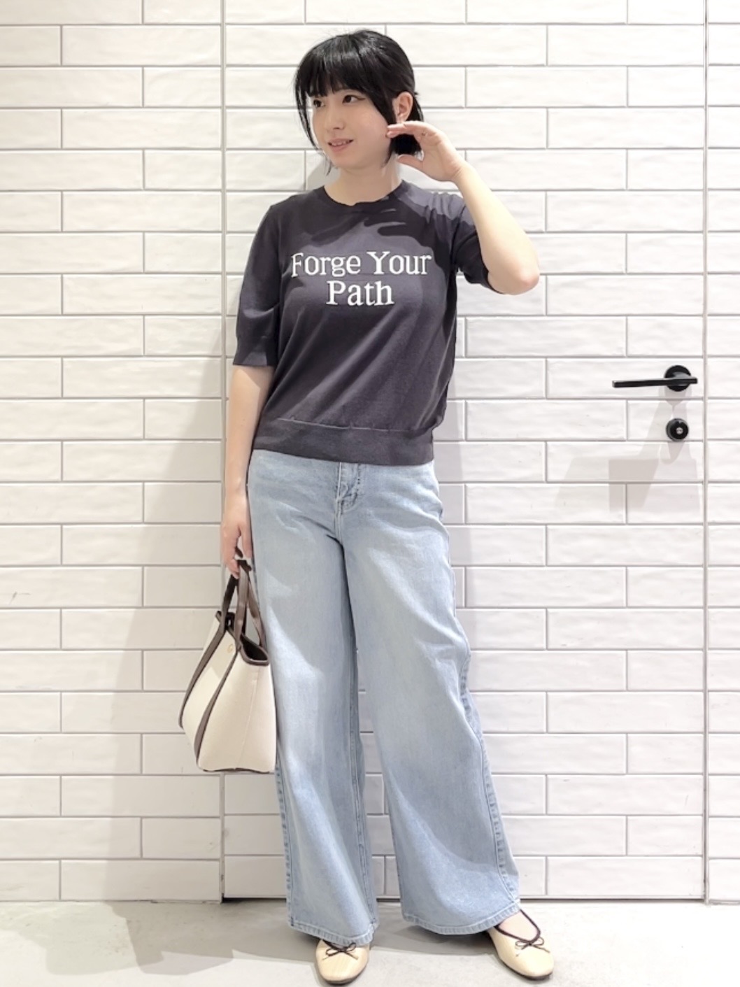 しおりさんの「OPAQUE.CLIP｜ロゴジャカードニット【洗濯機OK】」を使ったコーディネート