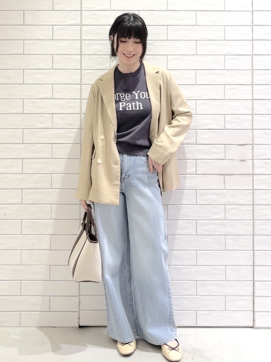 しおりさんの「OPAQUE.CLIP｜ロゴジャカードニット【洗濯機OK】」を使ったコーディネート