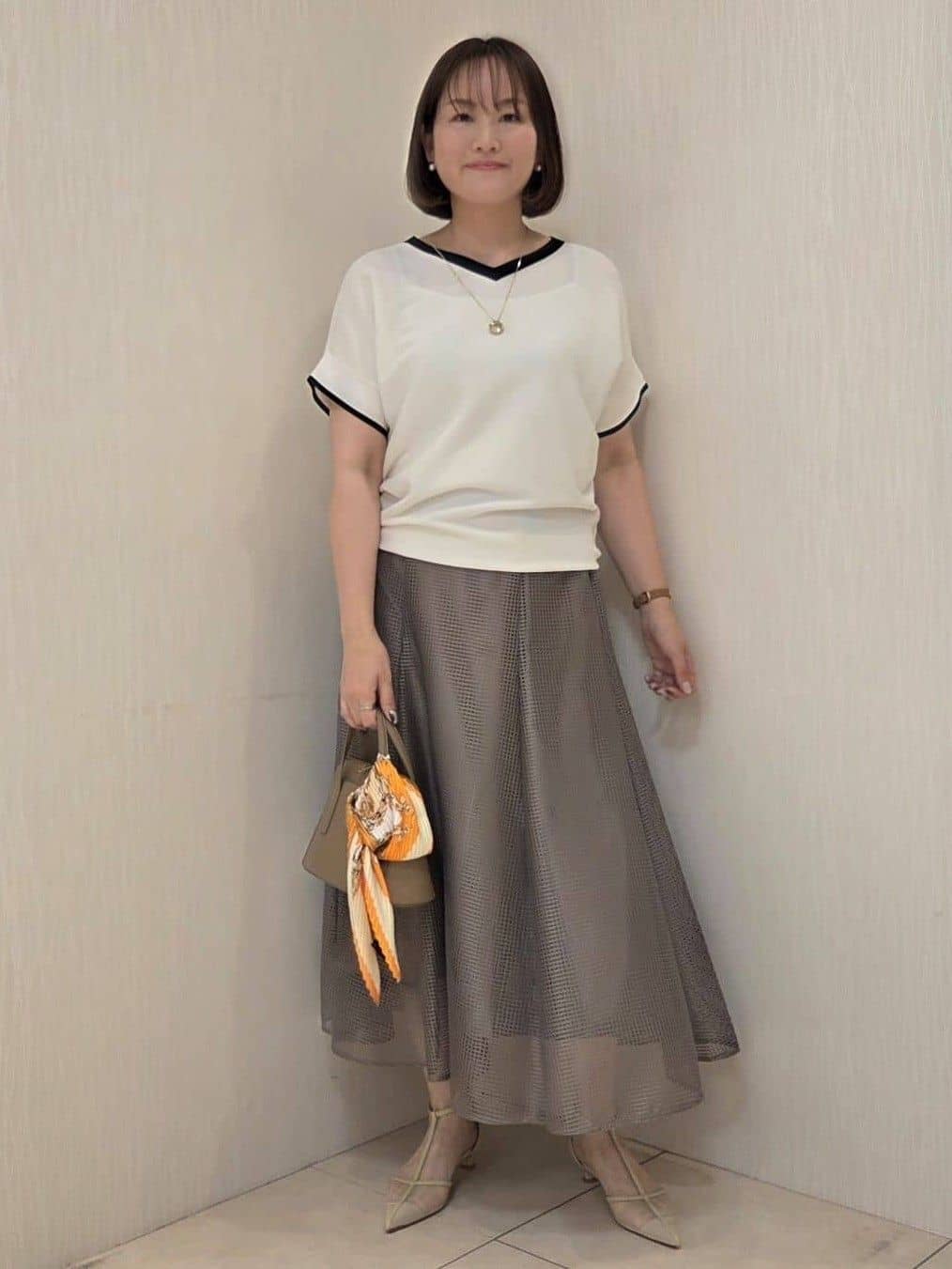 naokoさんの「UNTITLED｜【11色展開/体型カバー】前後2WAYフレンチスリーブニット」を使ったコーディネート