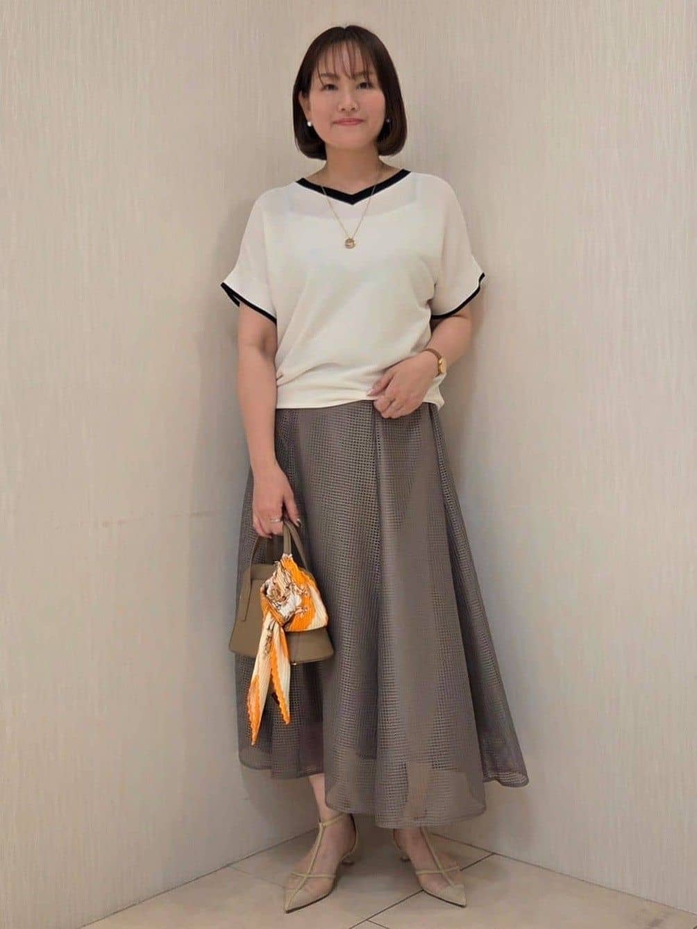 naokoさんの「UNTITLED｜【11色展開/体型カバー】前後2WAYフレンチスリーブニット」を使ったコーディネート