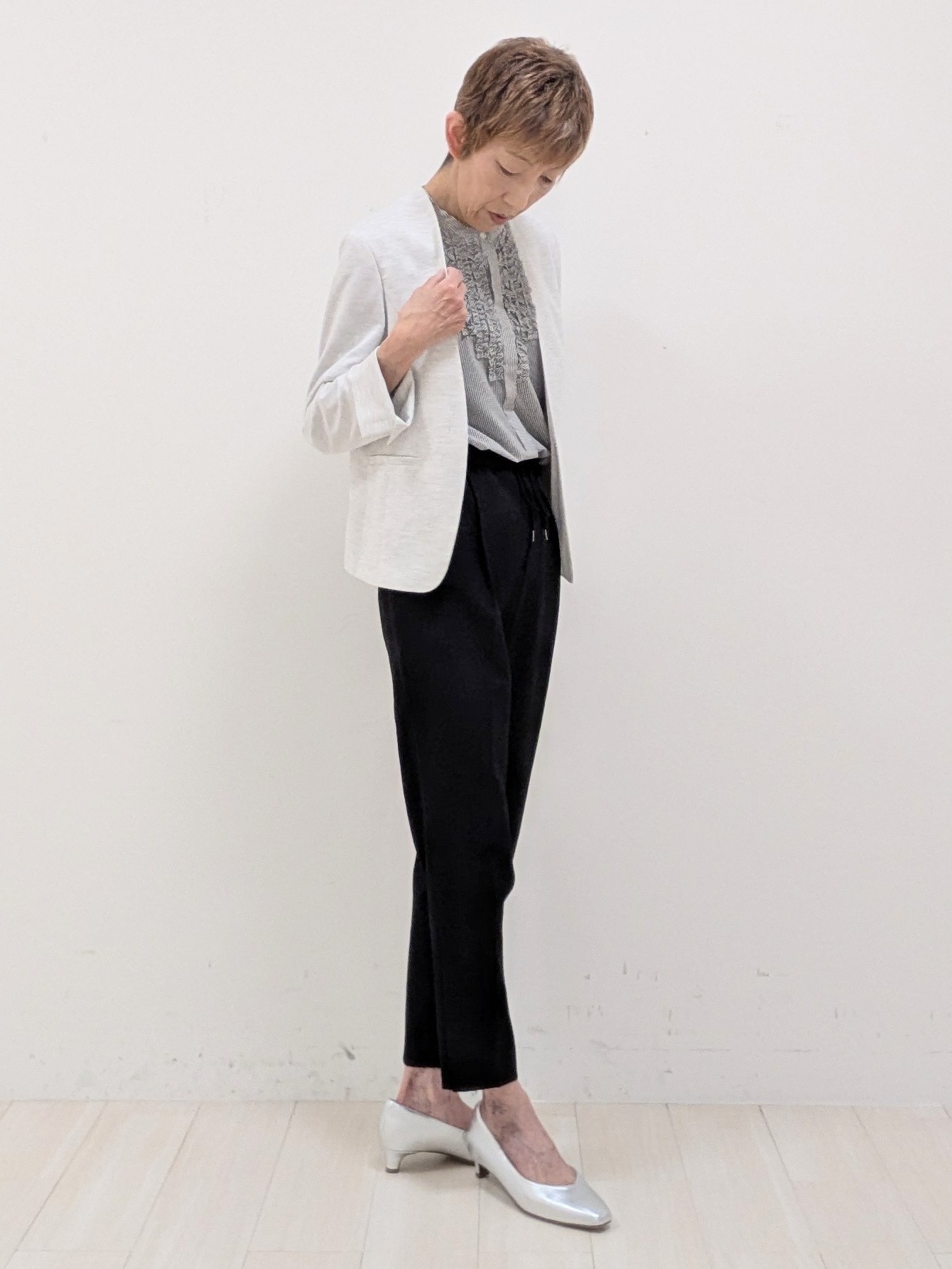 sachiさんの「Reflect｜【SS-4Lサイズ／UVカット／接触冷感】匠ジャケット／ノーカラー」を使ったコーディネート