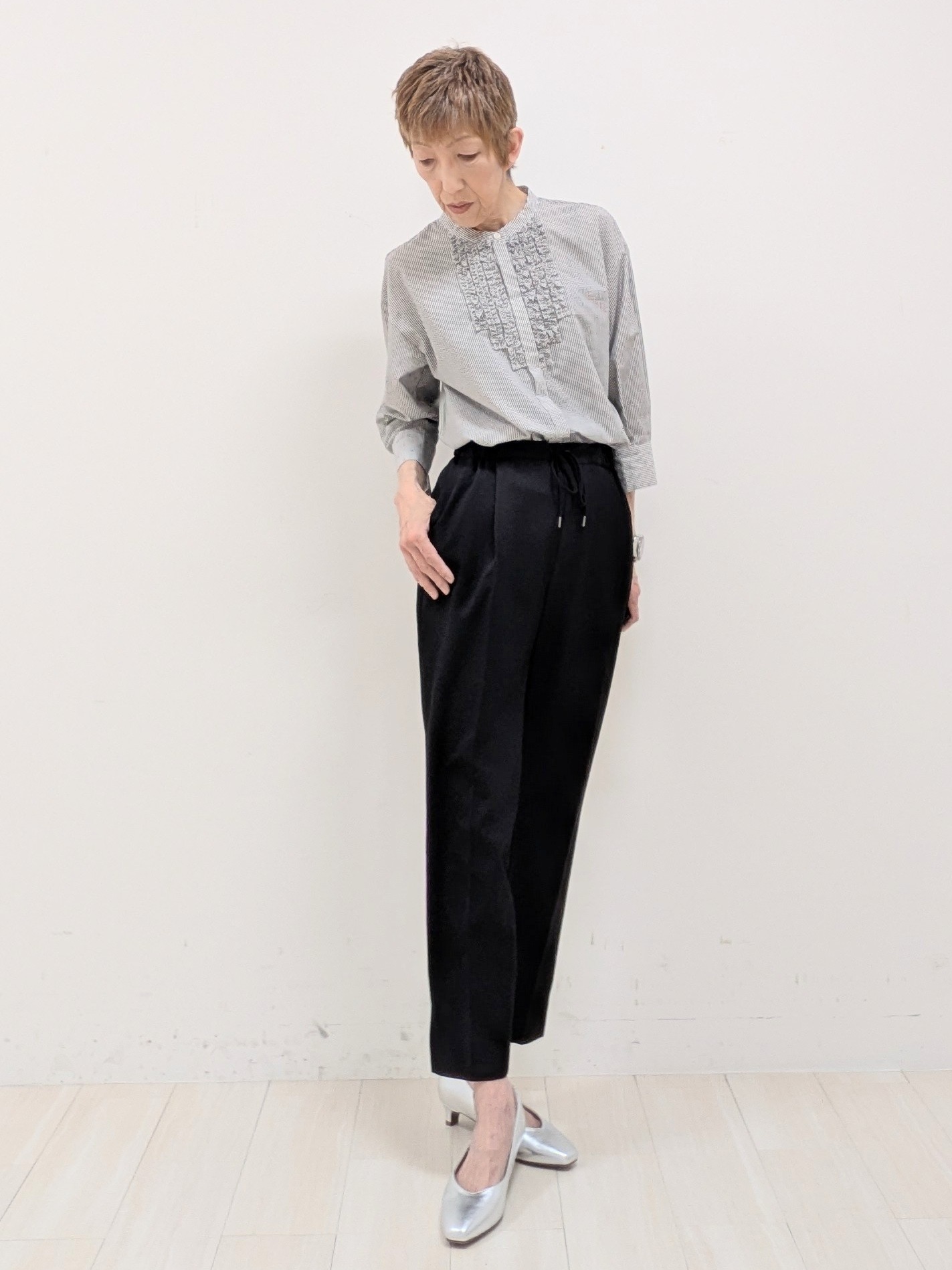 sachiさんの「Reflect｜【SS-4Lサイズ／UVカット／接触冷感】匠ジャケット／ノーカラー」を使ったコーディネート