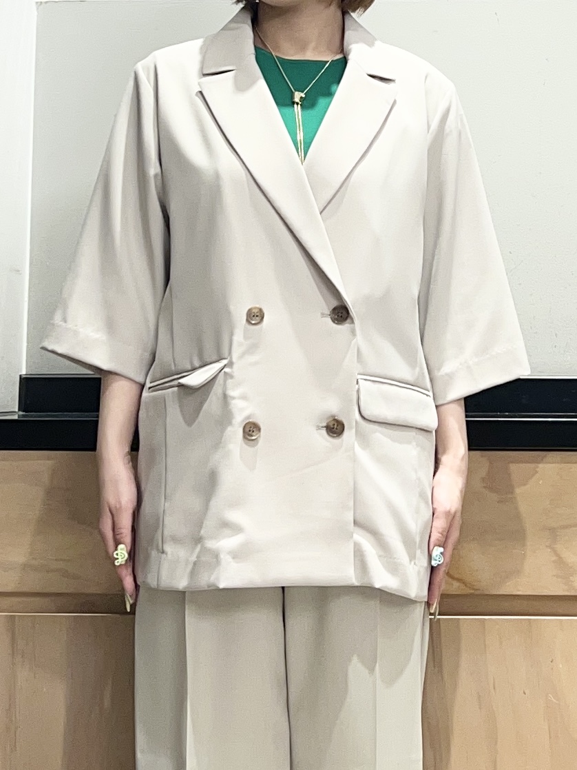 かのさんの「THE SHOP TK｜【セットアップ可】麻調ダブルブレスト 6分袖ジャケット」を使ったコーディネート