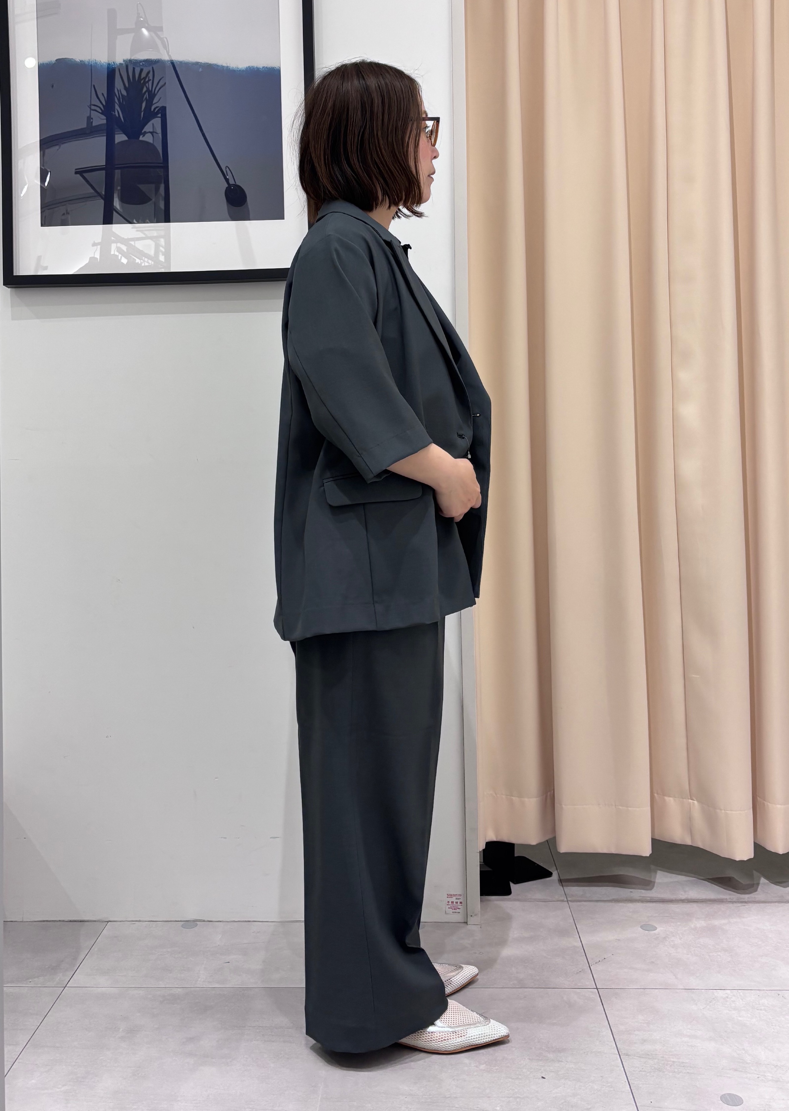 SAKUさんの「THE SHOP TK｜【セットアップ可】麻調ダブルブレスト 6分袖ジャケット」を使ったコーディネート