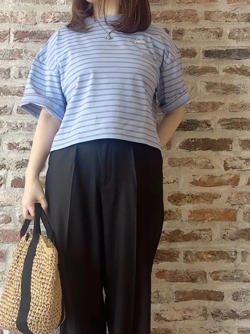 tokiさんの「THE SHOP TK｜ワンポイント刺繍マルチボーダーTee」を使ったコーディネート