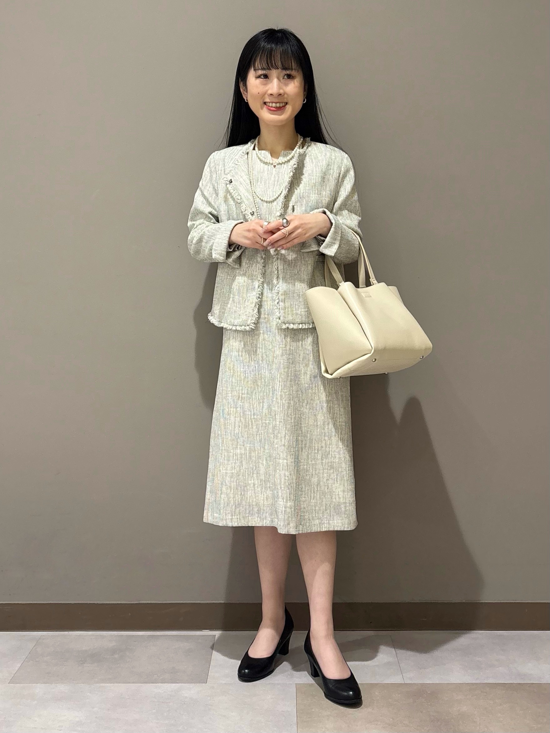 KEIKOさんの「INDIVI｜【軽量／SETUP可能】ストレッチツイードAラインワンピース」を使ったコーディネート