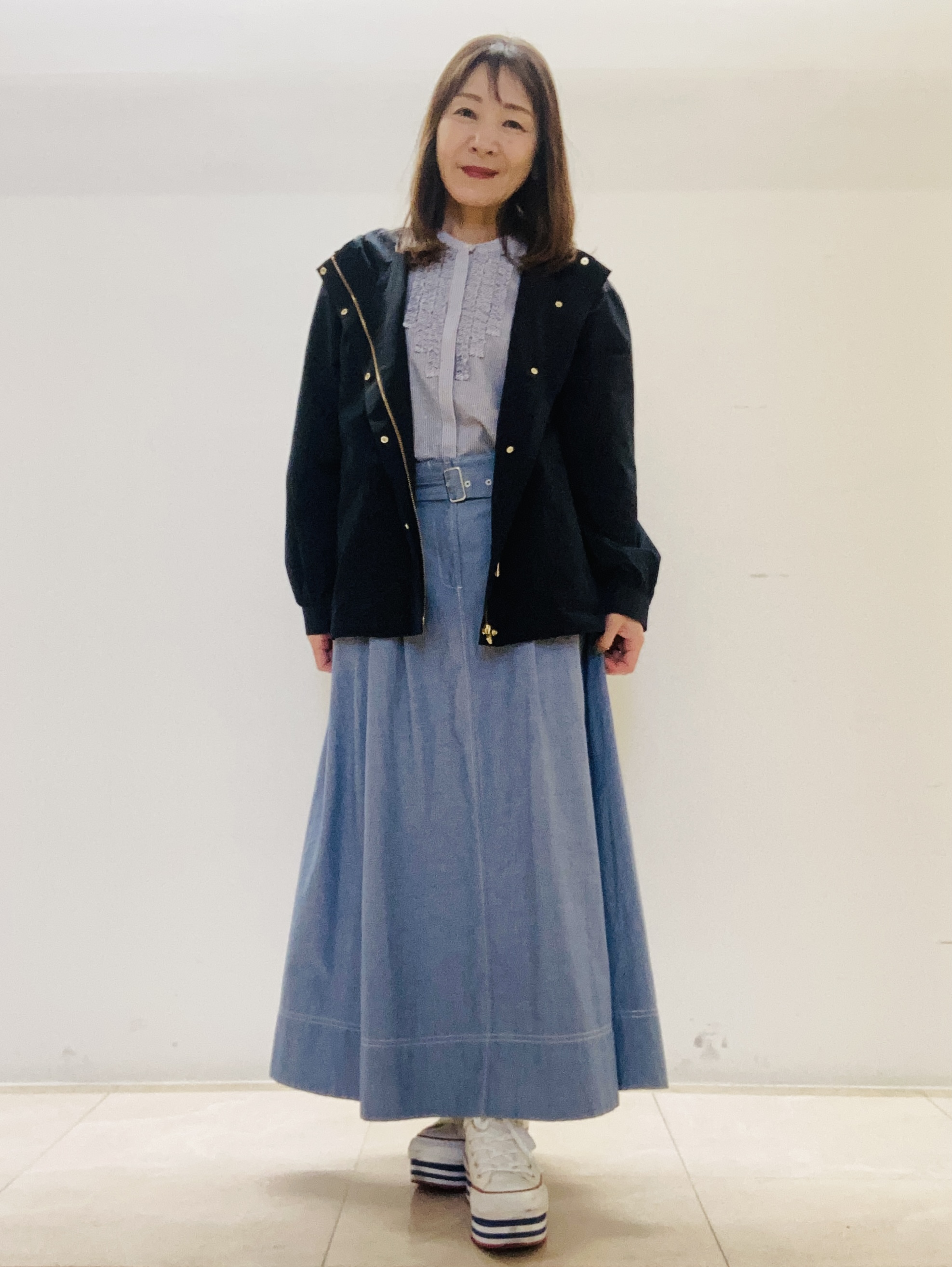 kurodaさんの「Reflect｜【接触冷感】八分袖フロントフリルブラウス」を使ったコーディネート