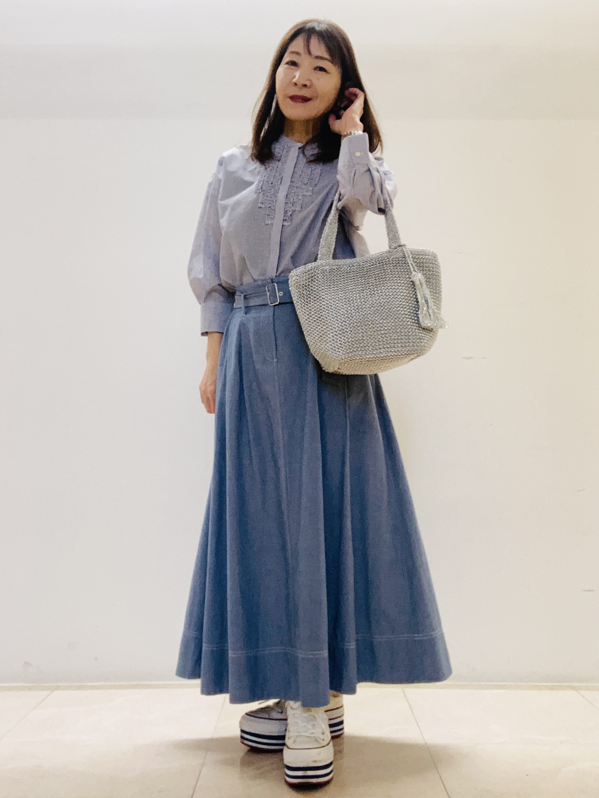 kurodaさんの「Reflect｜【接触冷感】八分袖フロントフリルブラウス」を使ったコーディネート