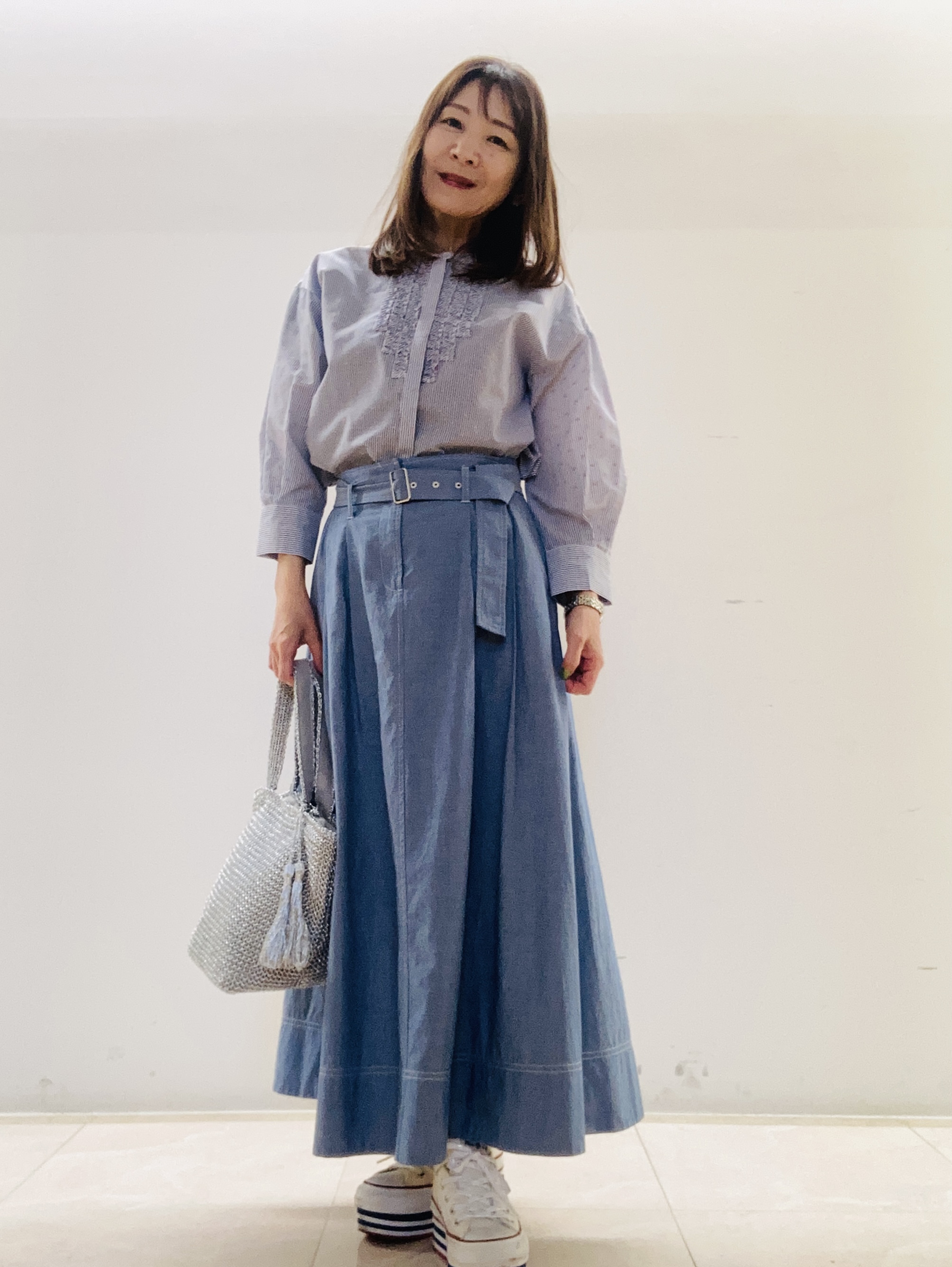 kurodaさんの「Reflect｜【接触冷感】八分袖フロントフリルブラウス」を使ったコーディネート