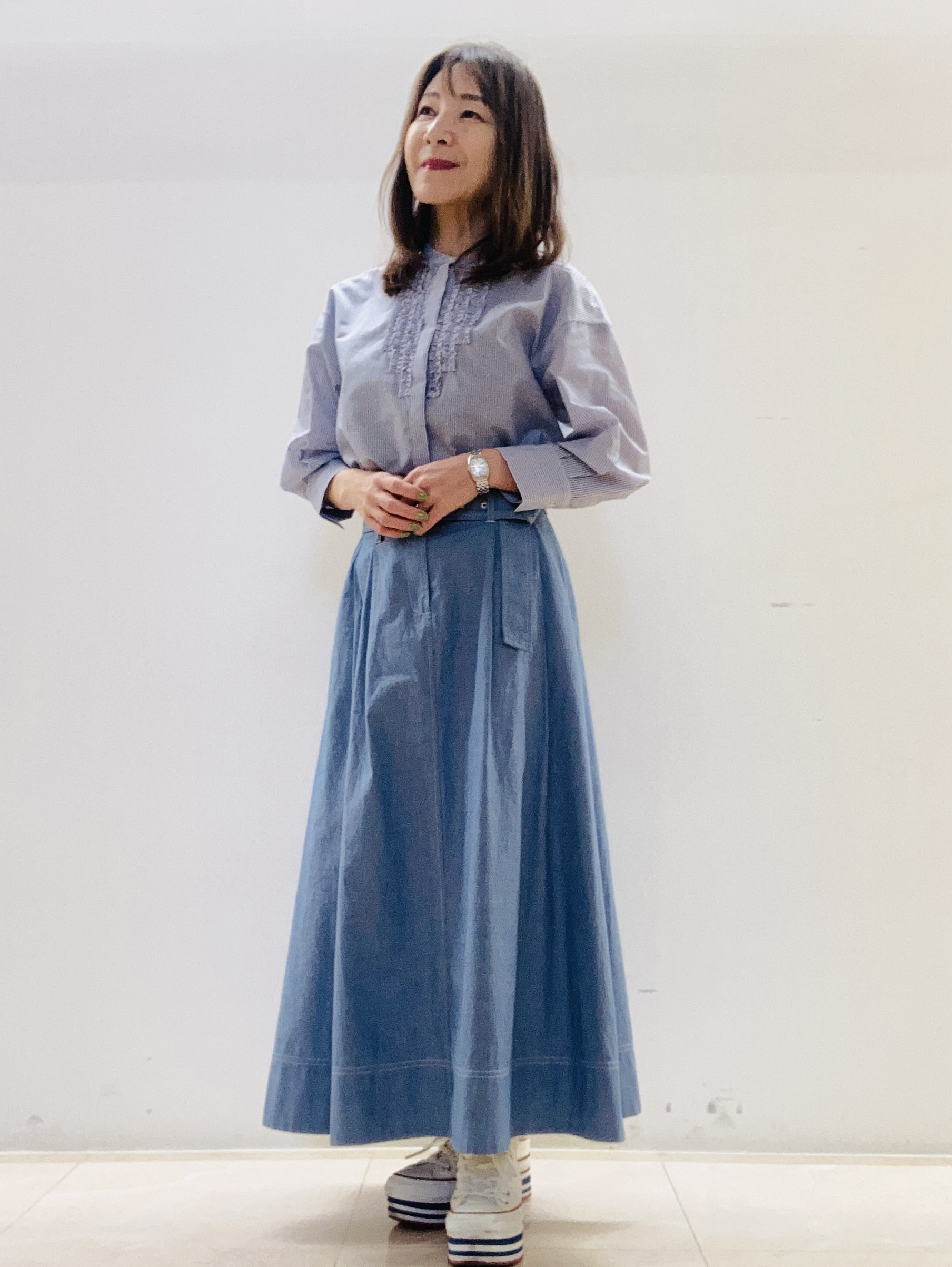kurodaさんの「Reflect｜【接触冷感】八分袖フロントフリルブラウス」を使ったコーディネート