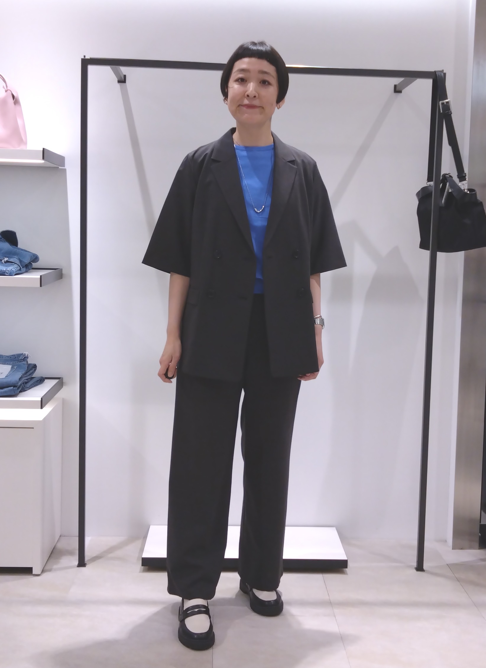 まちこさんの「UNTITLED｜【シワになりにくい/セットアップ可/接触冷感】ハーフスリーブジャケット」を使ったコーディネート